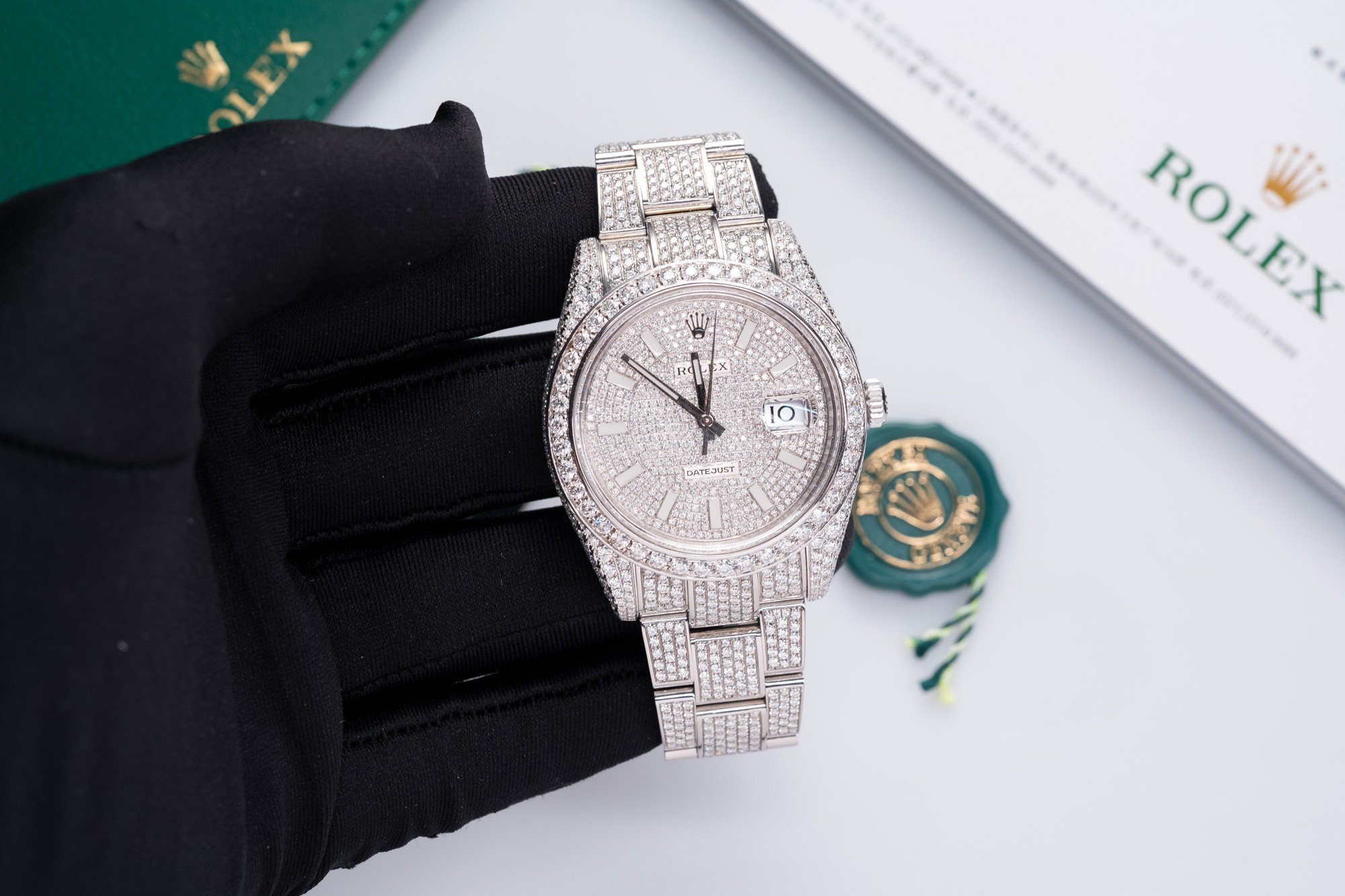Rolex DateJust Rep 11 Watch Full Diamond Moissanite White 41mm - Top club