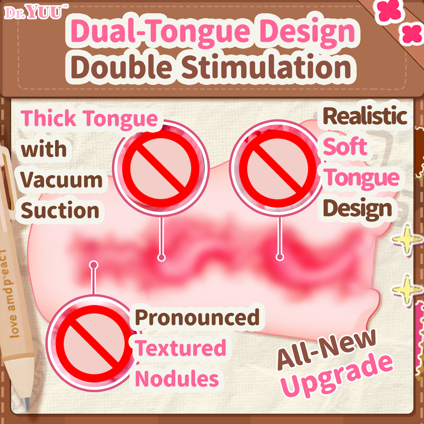 Close-up of the textured dual tongue tunnel inside the Dr.YUU anime pocket pussy and mouth stroker.