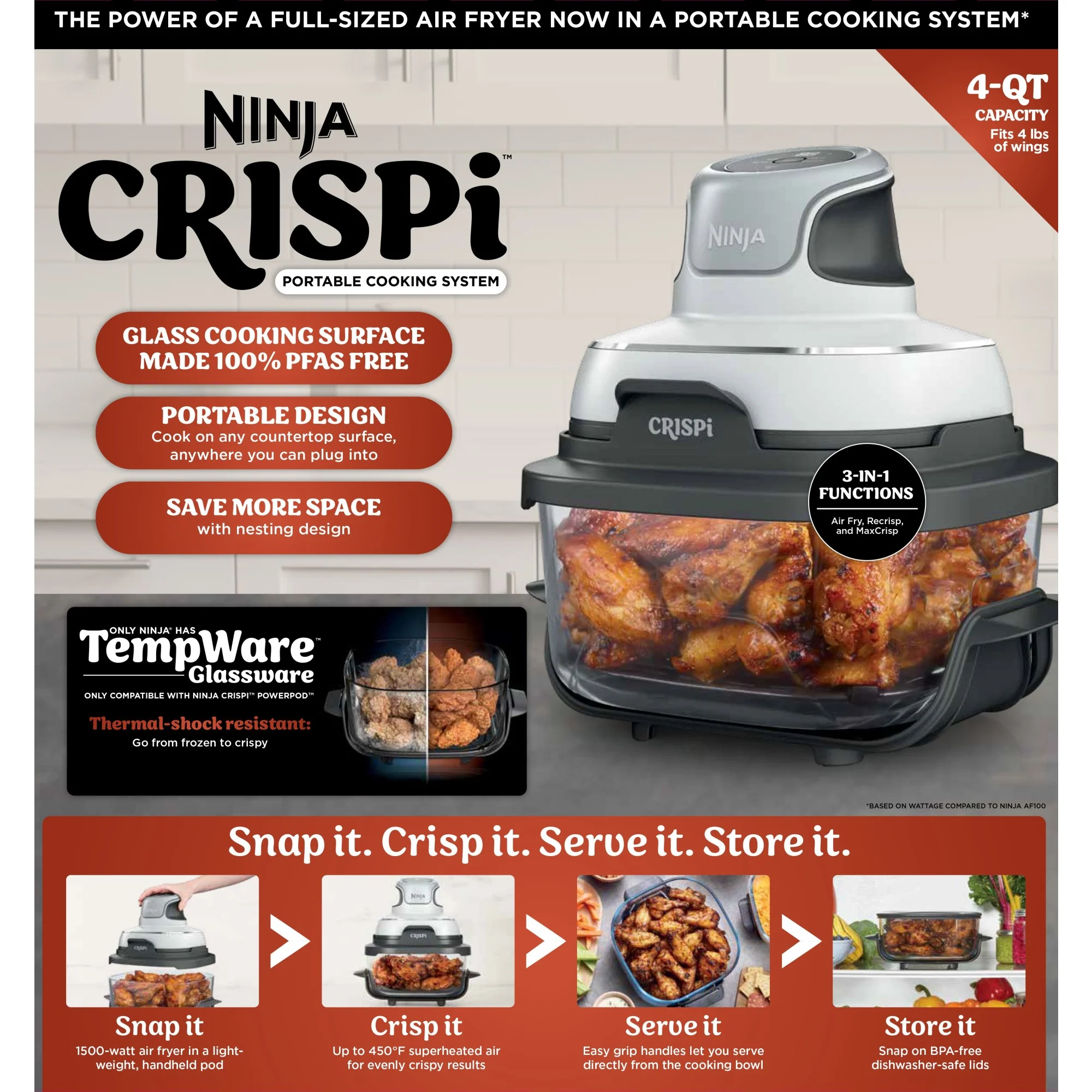 Ninja Crispi 3-in-1 Portable Cooking System with 4 QT TempWare Container - Image 13