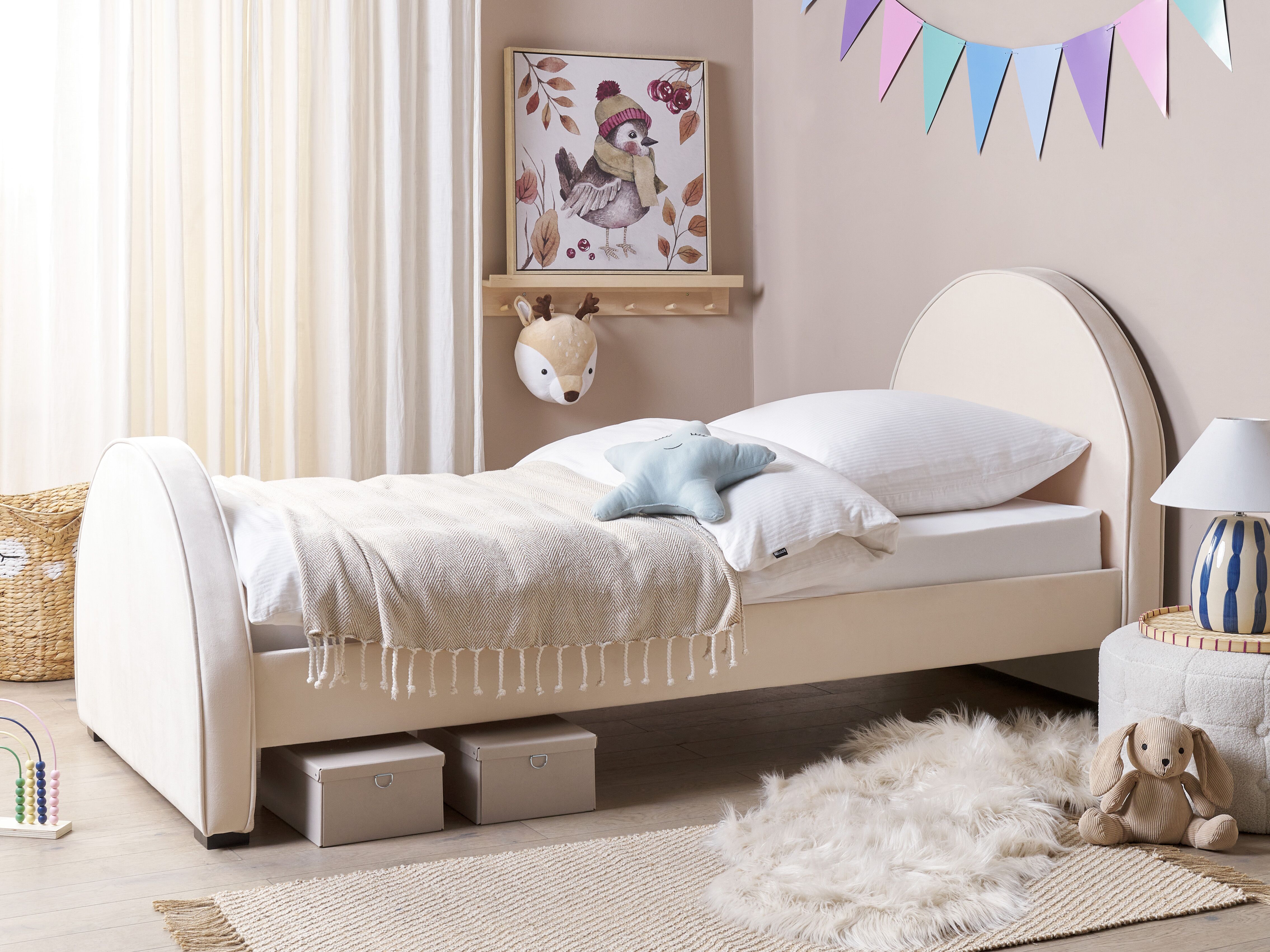 Kids Bed Velvet NOZAY 90 x 200 cm (EU Single) Beige