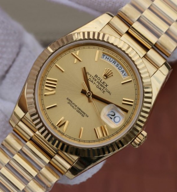 Replica Rolex Day-Date 40mm 228238 YG Dial Roman Markers YG Bracelet A3255 - Elite Watch Atelier