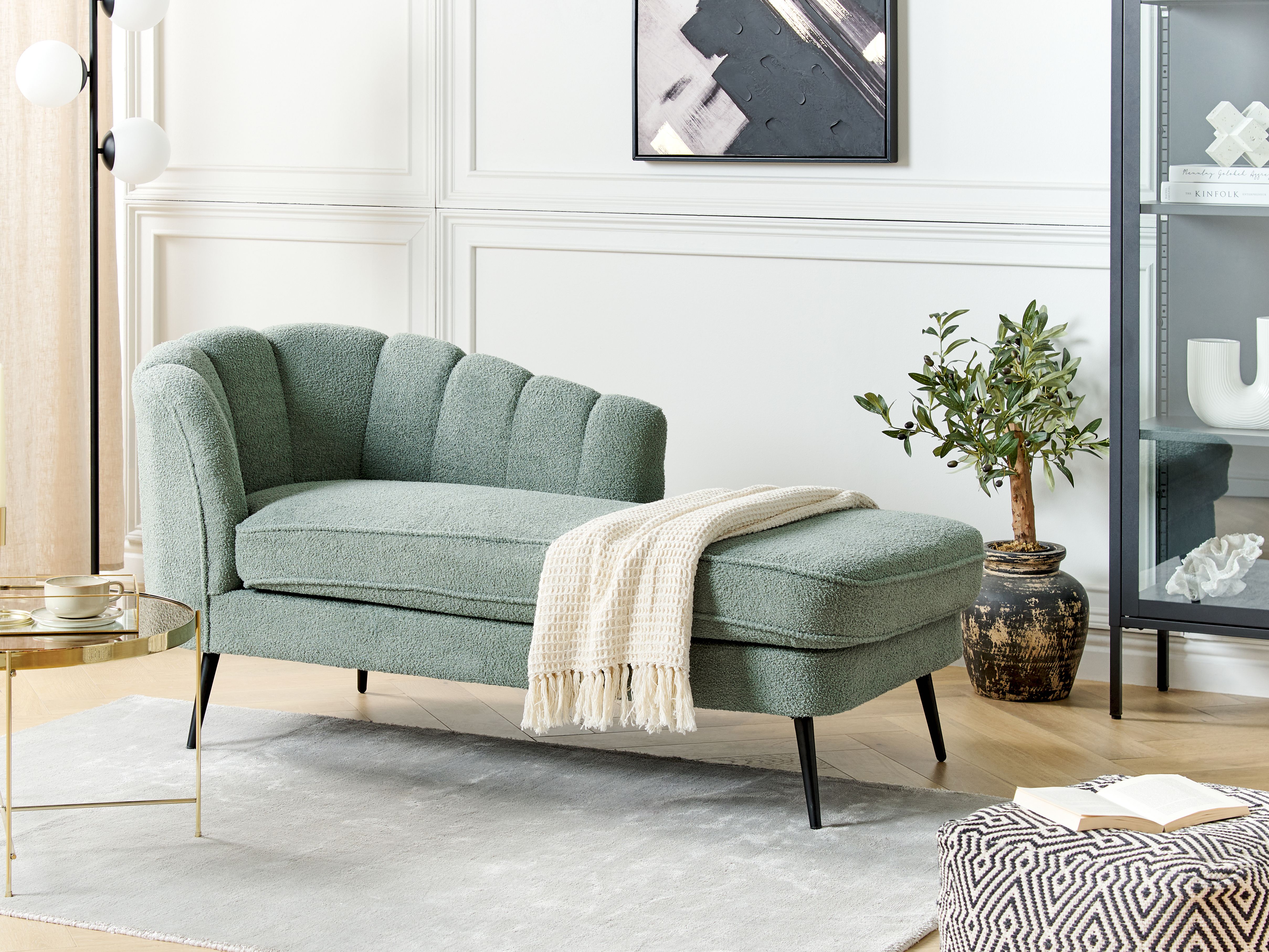Left-Hand Chaise Lounge ALLIER Boucle Green