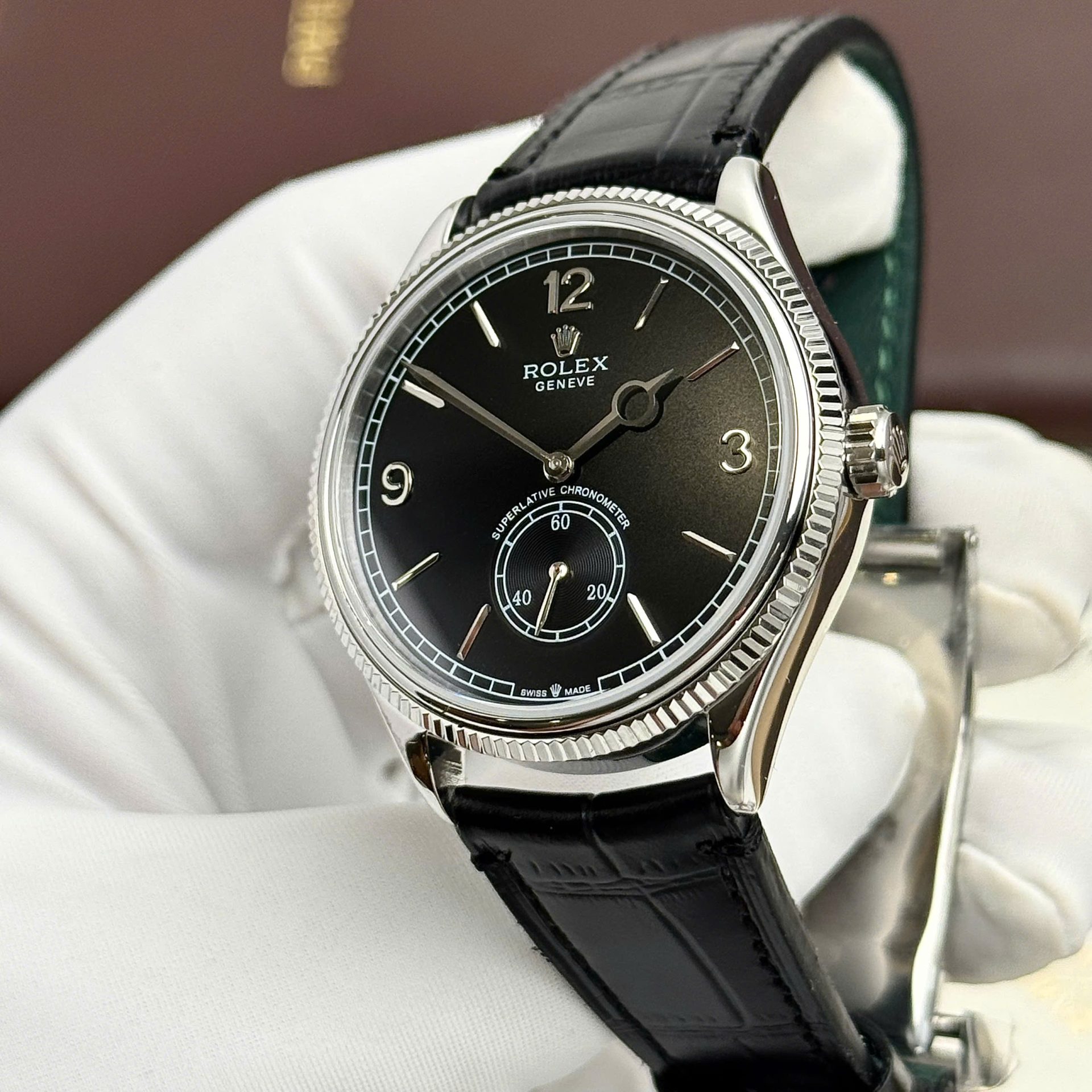 Rolex Perpetual 1908 Clone Watches Black Dial Leather Strap 39mm - Top club