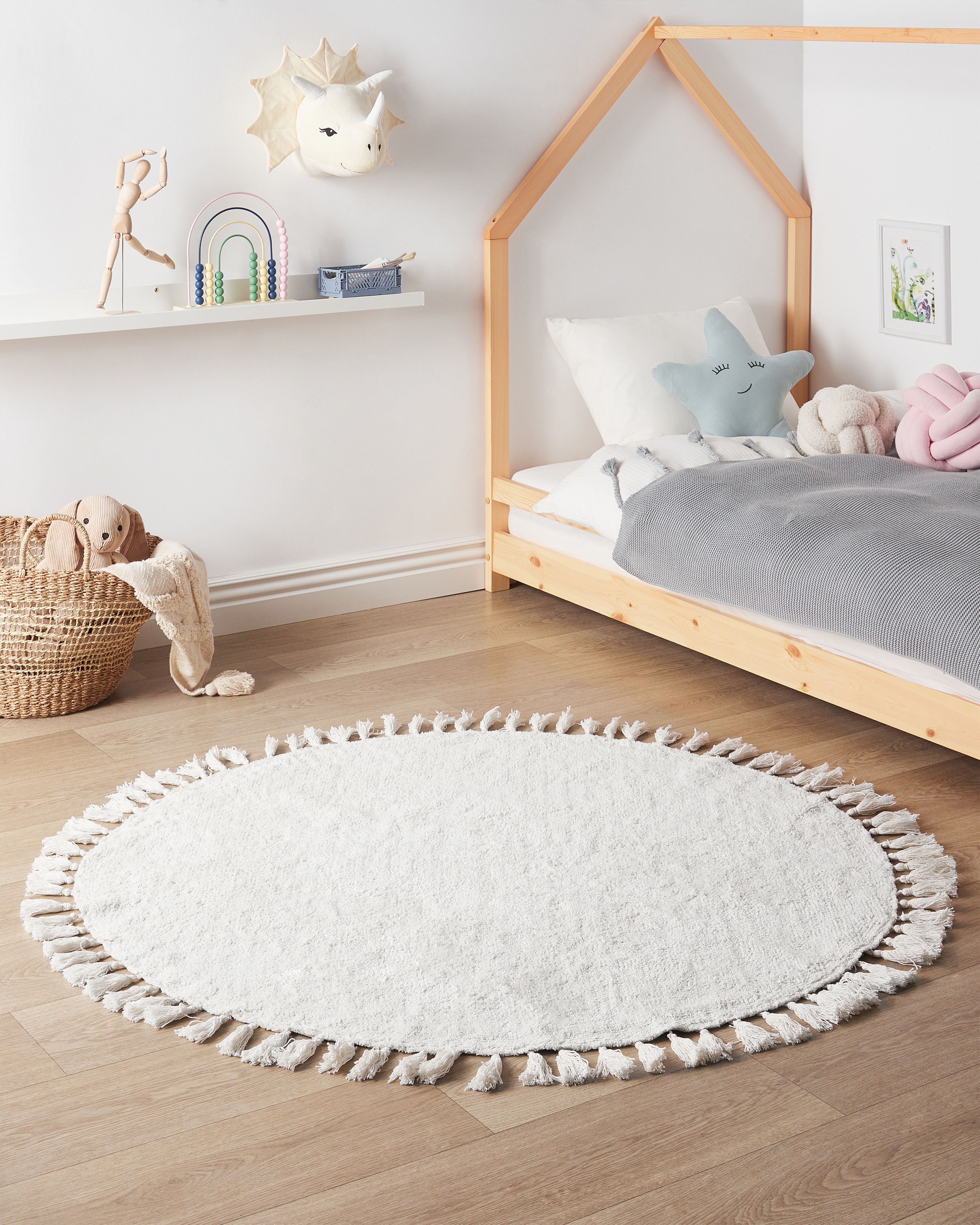 Rug MITSOBI White ø 120 cm Cotton