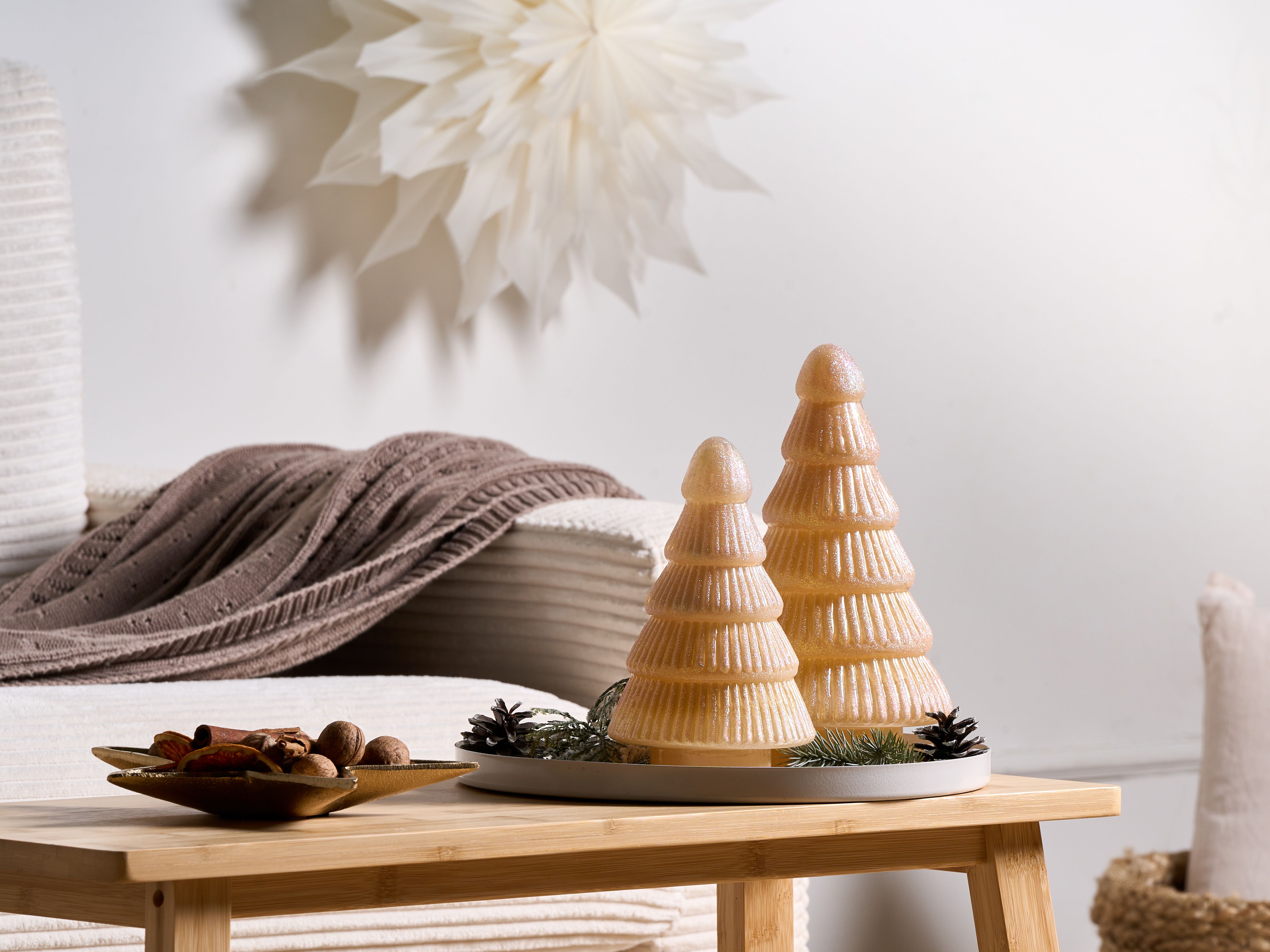 Set of 2 Figurines FLAREN Christmas Tree 20/25 cm Beige