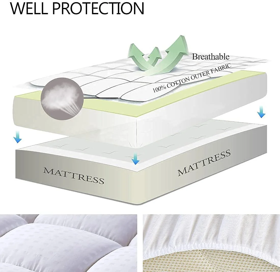 Queen Size Mattress Pad Pillow Top Mattress Cover Quilted Fitted Mattress Protector Cotton Top Stretches up 8-21
