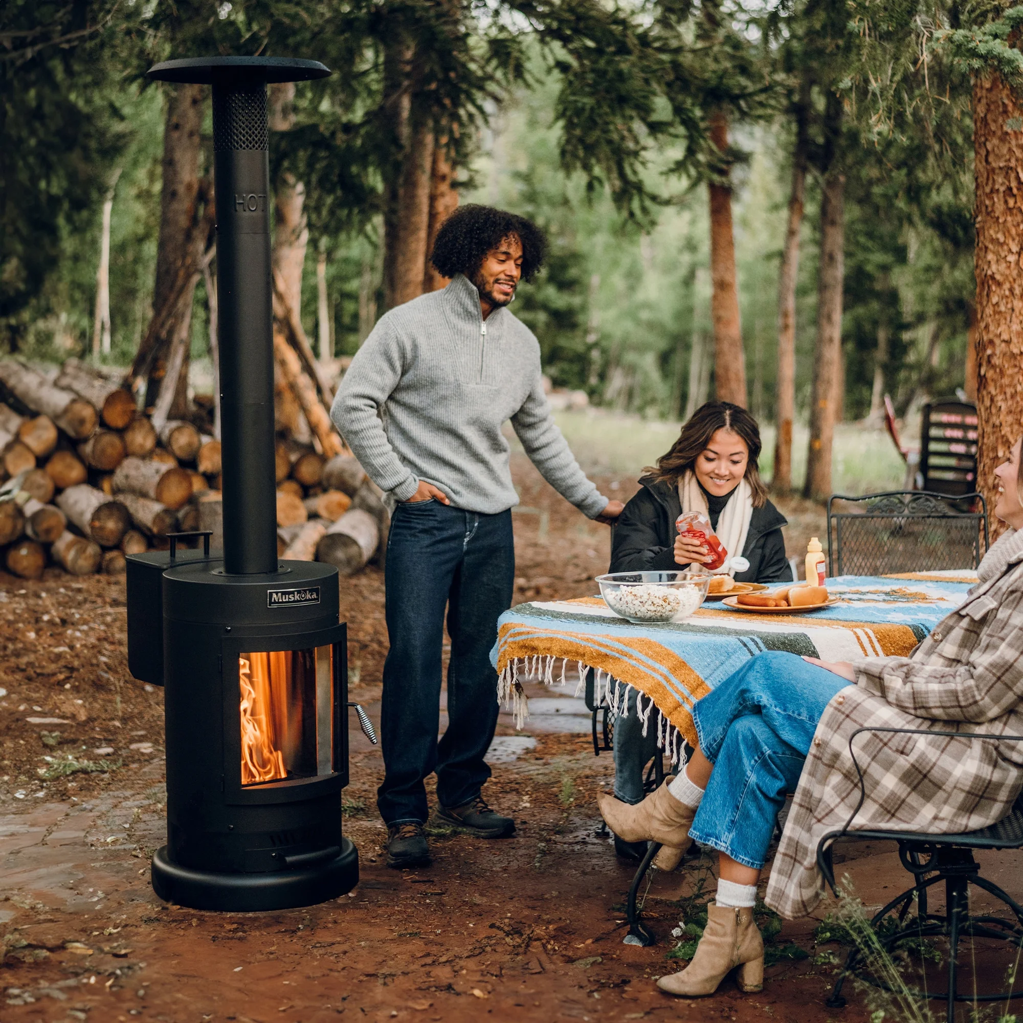 Muskoka 84" High 75,000 BTU Black Steel Wood Pellet Patio Heater - Image 3
