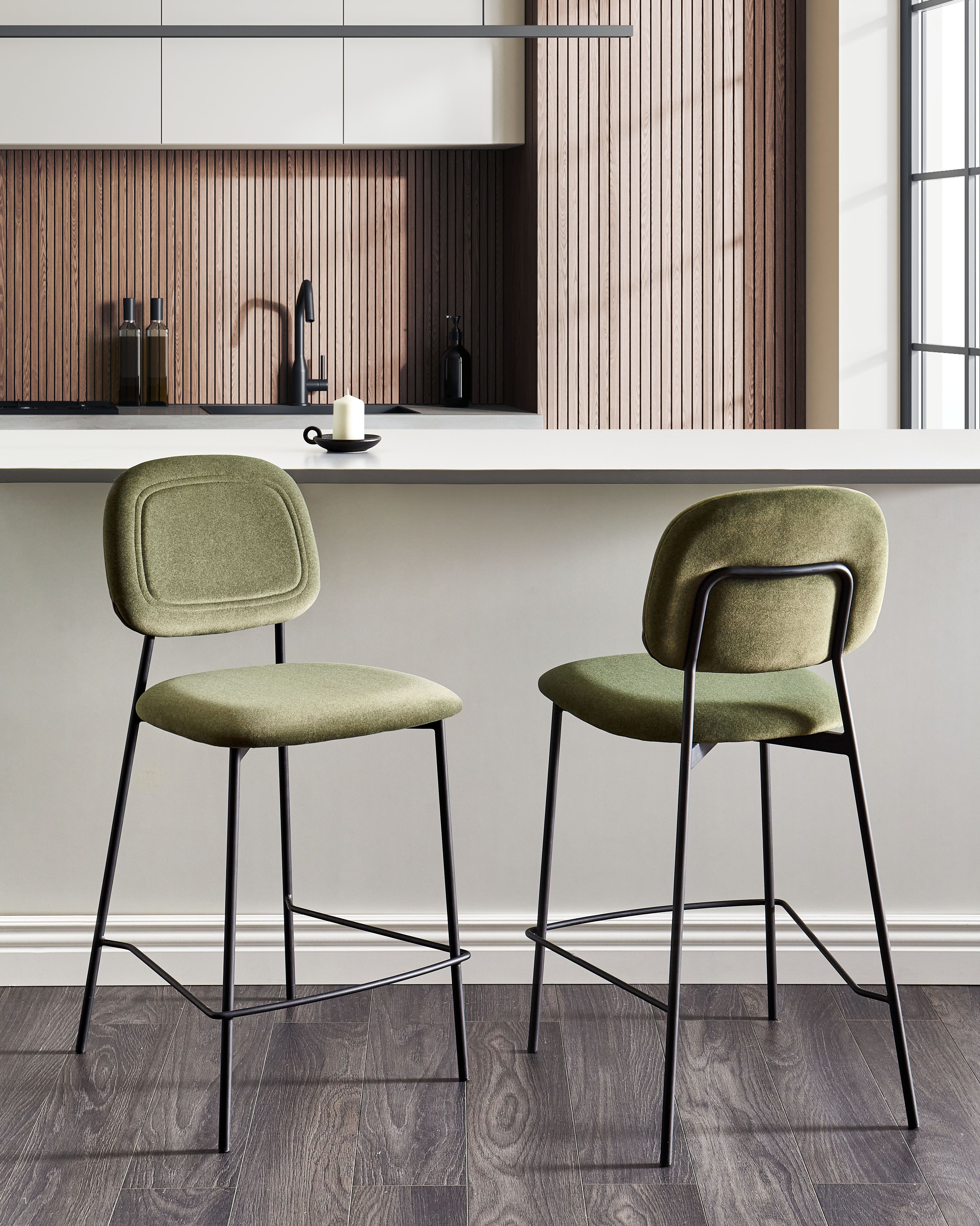 Set of 2 Bar Chairs DUETTE Velvet Olive Green
