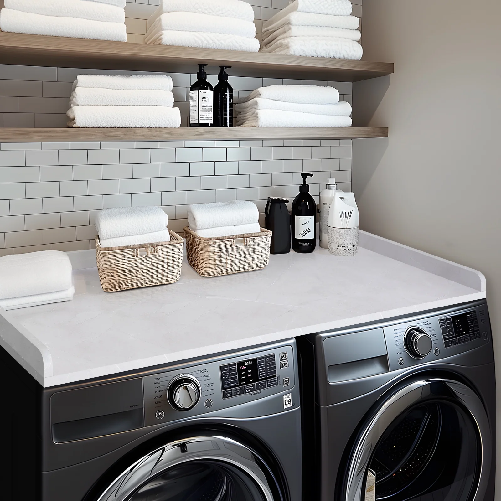 Kaboon Washer Dryer Countertop with Edge Rails, 27.5" x 54", Light Walnut - Image 27