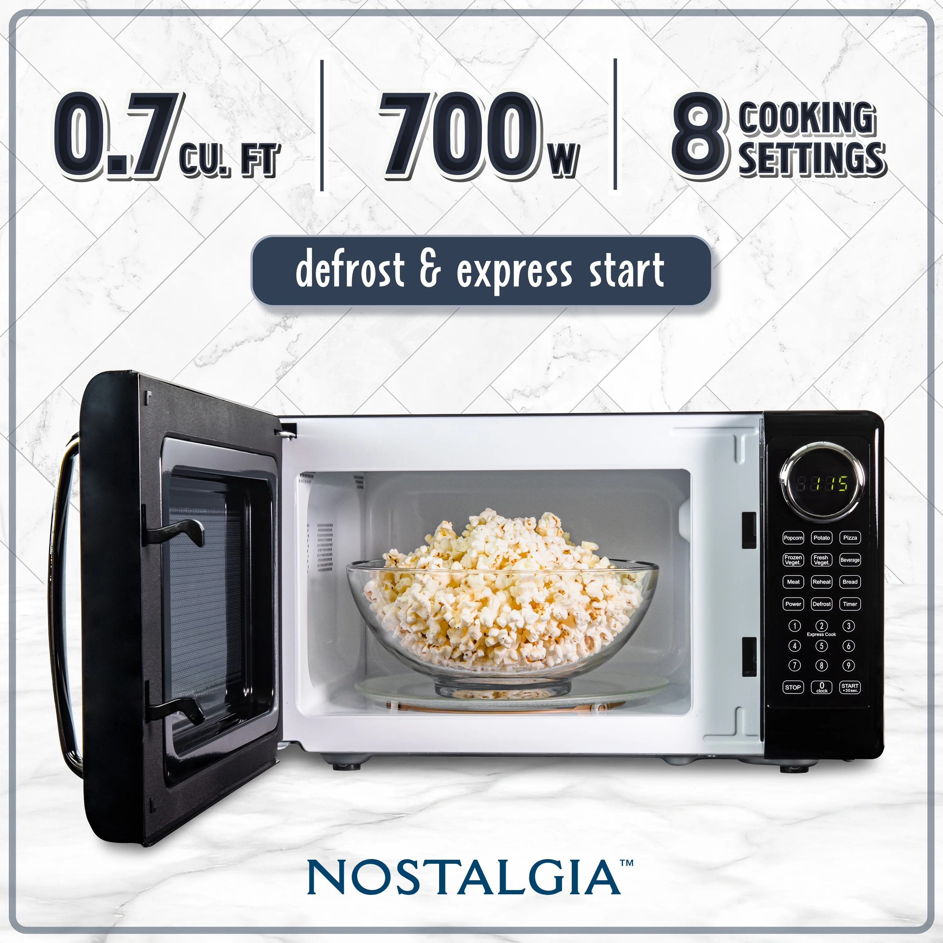 Nostalgia Retro Microwave Oven - 0.7 Cu Ft & 700-Watt Countertop Microwave with Glass Turntable, Child Safety Lock, 8 Auto-Cook Programs & Digital Clock - Aqua - Image 16