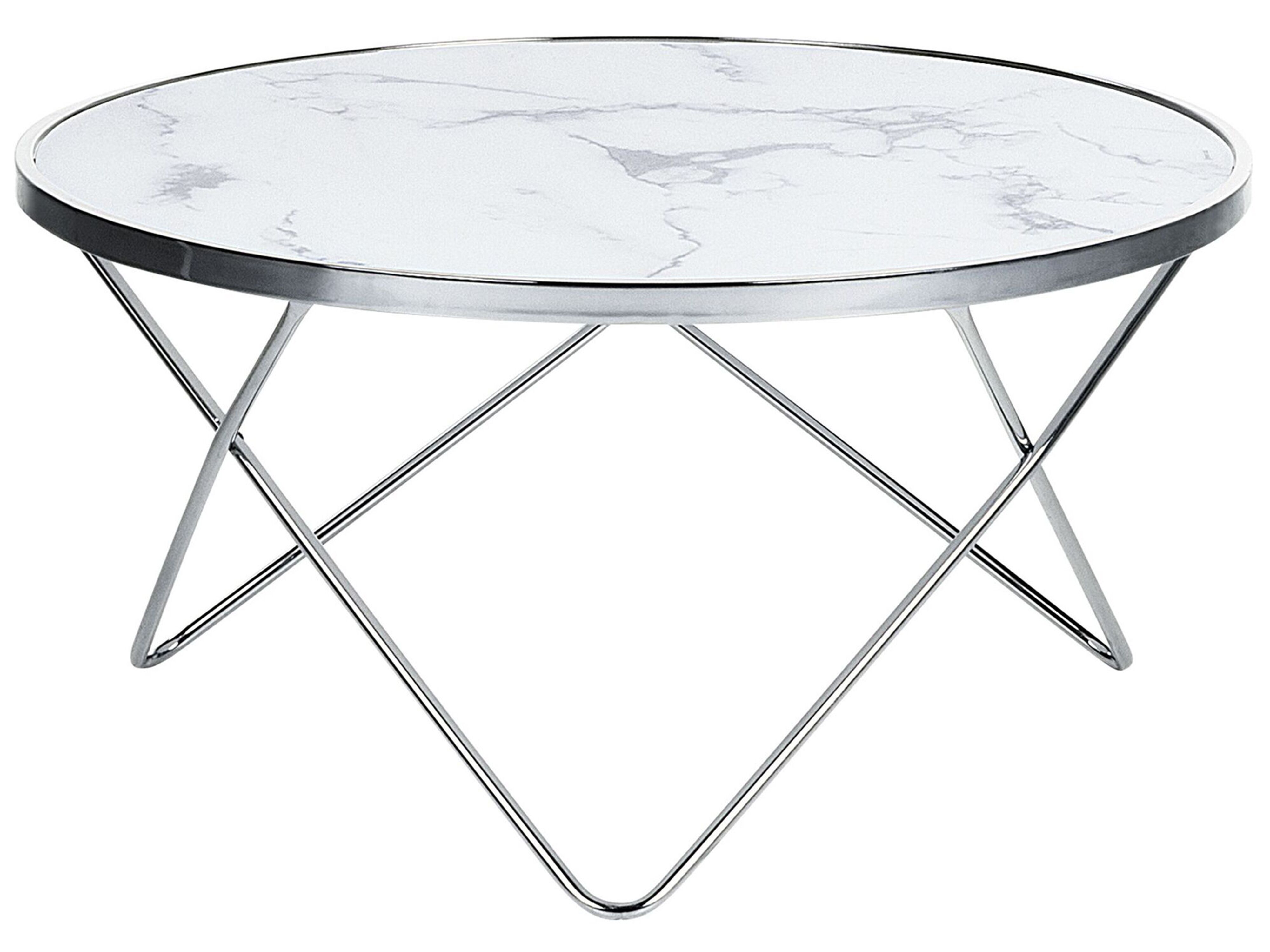 Coffee Table MERIDIAN Tempered Glass Marble/ Silver