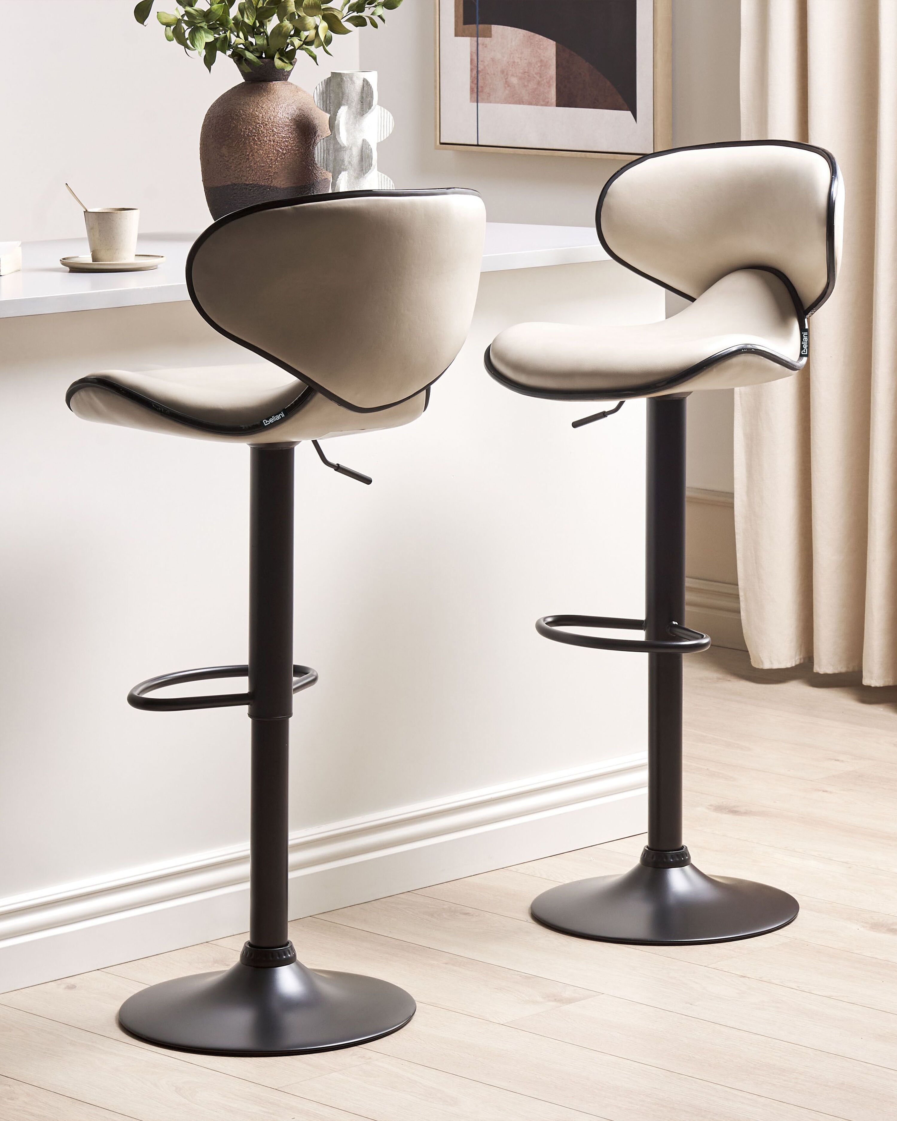 Set of 2 Bar Chairs CONWAY Faux Leather Swivel Light Beige