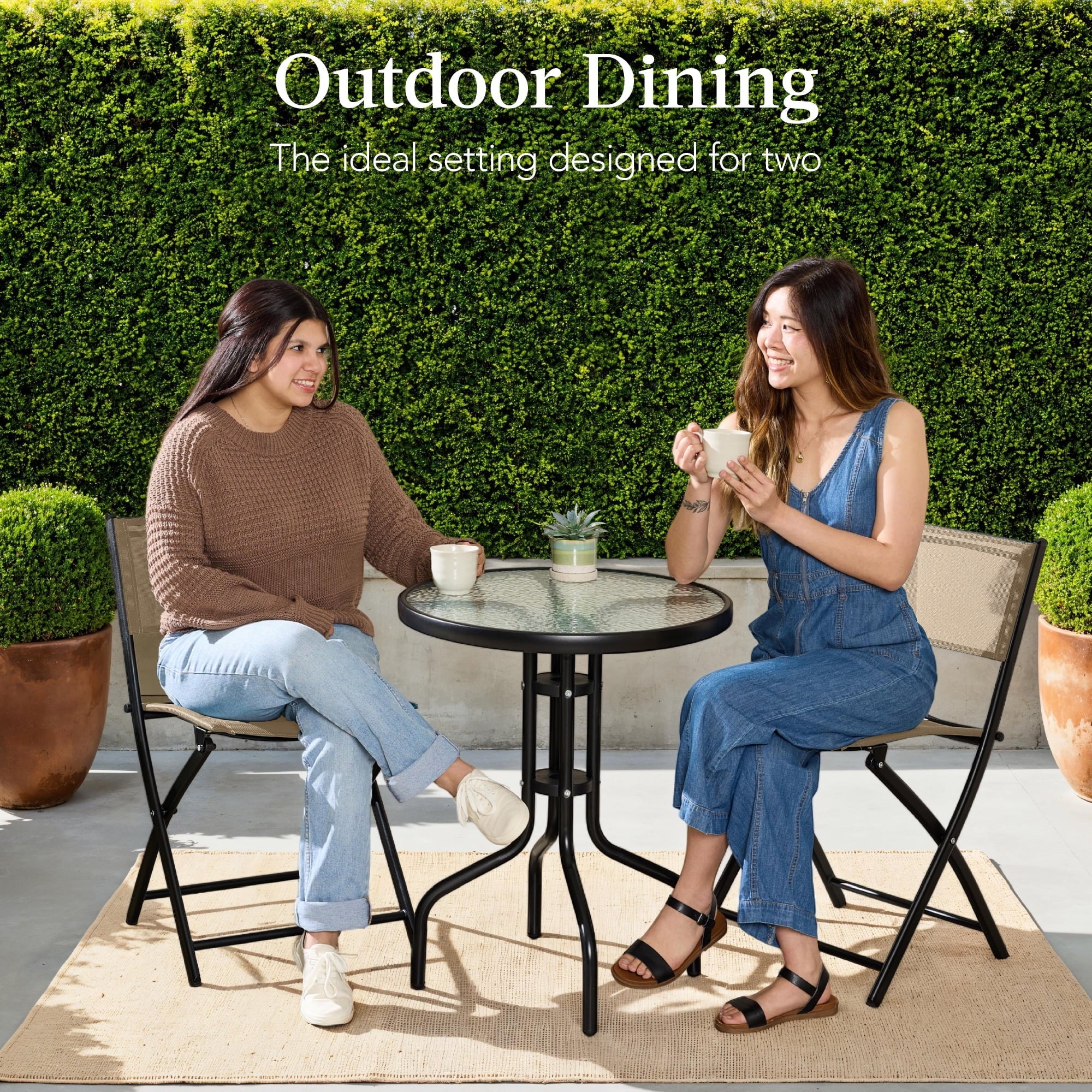 Best Choice Products 3-Piece Patio Bistro Dining Set With Glass Tabletop And Folding Chairs - Gray - Image 24 Best Choice Products 3-Piece Patio Bistro Dining Set With Glass Tabletop And Folding Chairs - Gray - Image 24