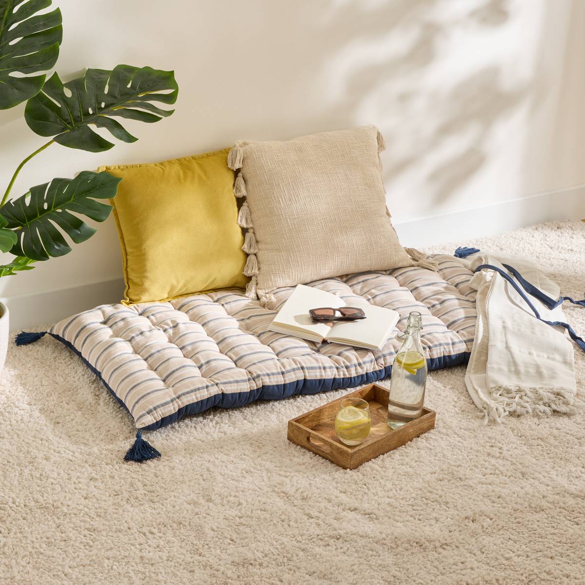 Floor Cushion "Groove" Navy blue, 120x60 cm