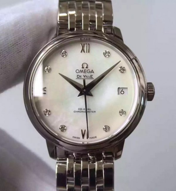 Replica Omega MKF De Ville 33mm Diamonds Markers White Dial SS Bracelet A2824 - Top club