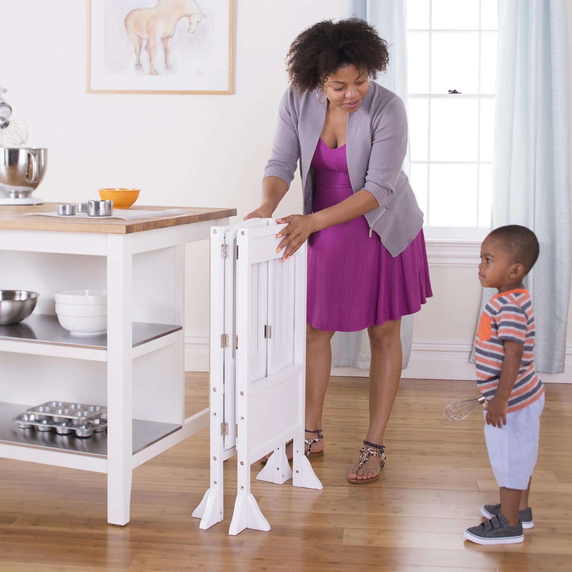 Guidecraft Contemporary Kitchen Helper Step Stool - White: Adjustable, Folding Montessori Toddler Tower - Safety Learning Furniture - Image 13