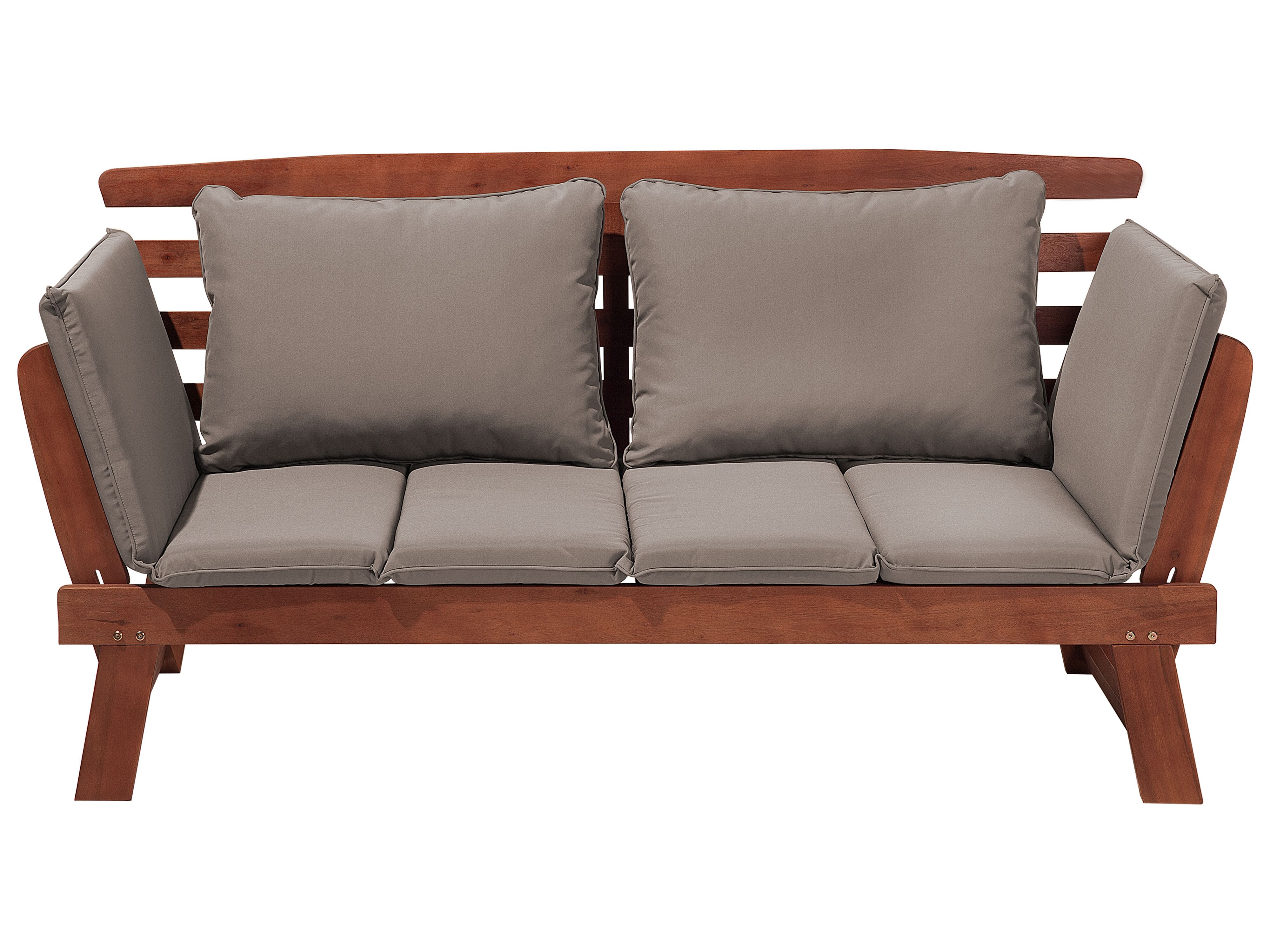 Garden Bench with Cushion PORTICI 210 cm Eucalyptus Wood Dark Brown/ Taupe