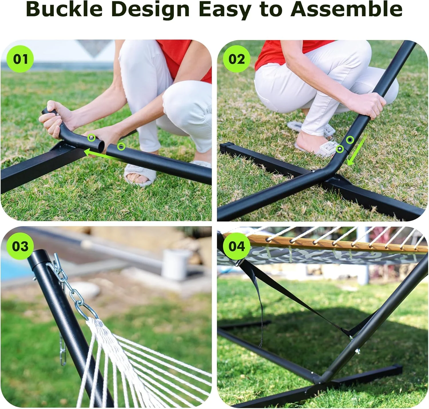 Double Outdoor Hammock With Adjustable Steel Stand, 500 LBS Capacity, Carrying Bag, White Grey - Image 5 Double Outdoor Hammock With Adjustable Steel Stand, 500 LBS Capacity, Carrying Bag, White Grey - Image 5