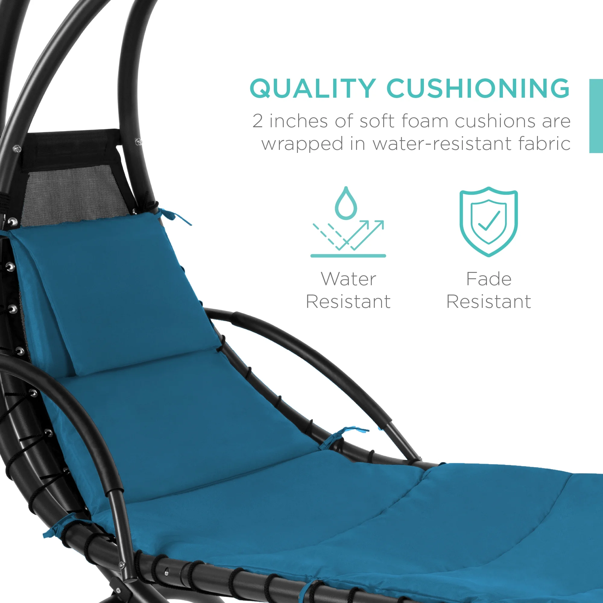 Best Choice Products Hanging Curved Chaise Lounge Chair Swing for Backyard, Patio w/ Pillow, Shade, Stand - Teal - Image 43