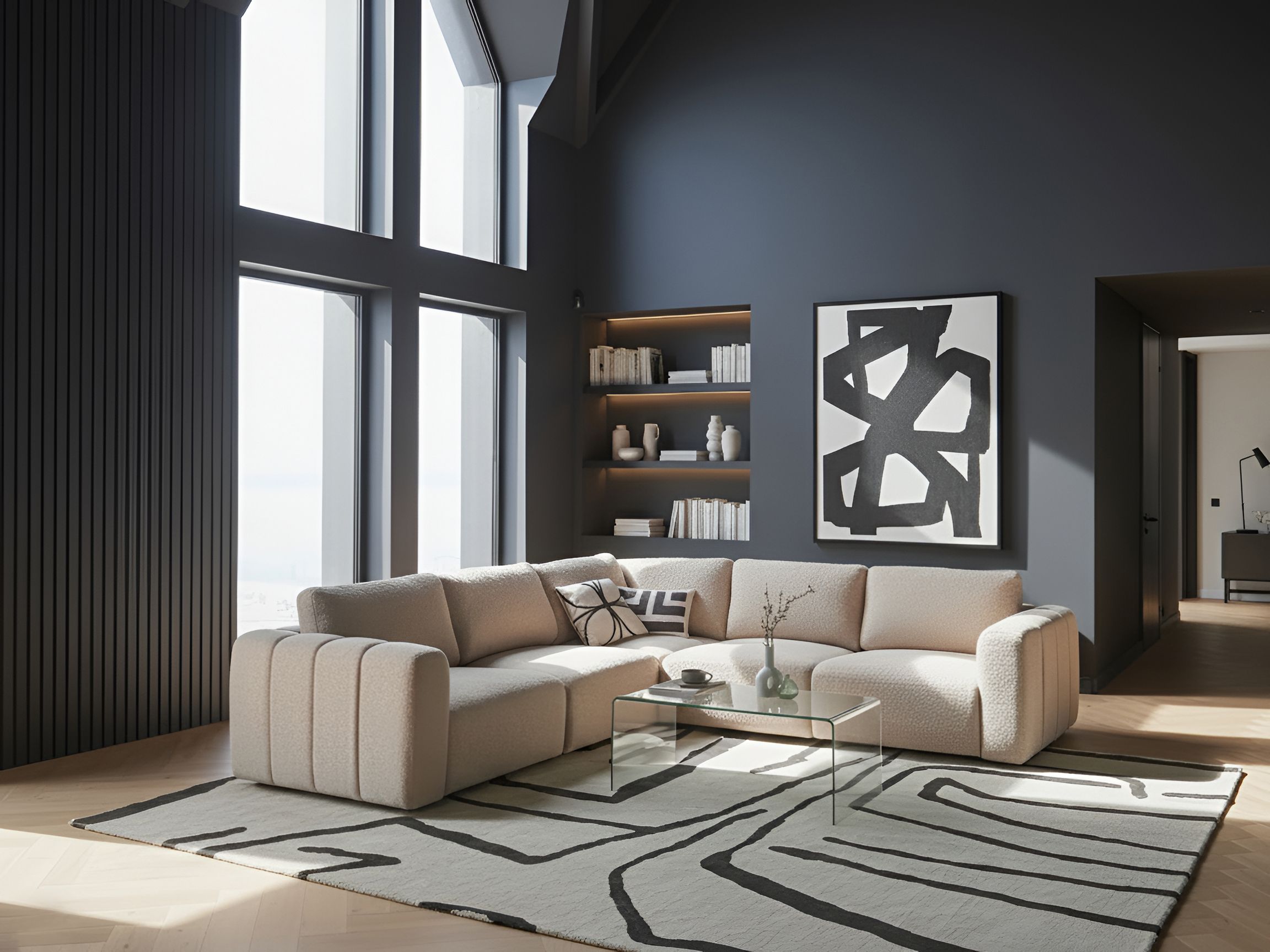 Modular Corner Sofa 5 Seater KIVVIK Boucle Beige Right Hand