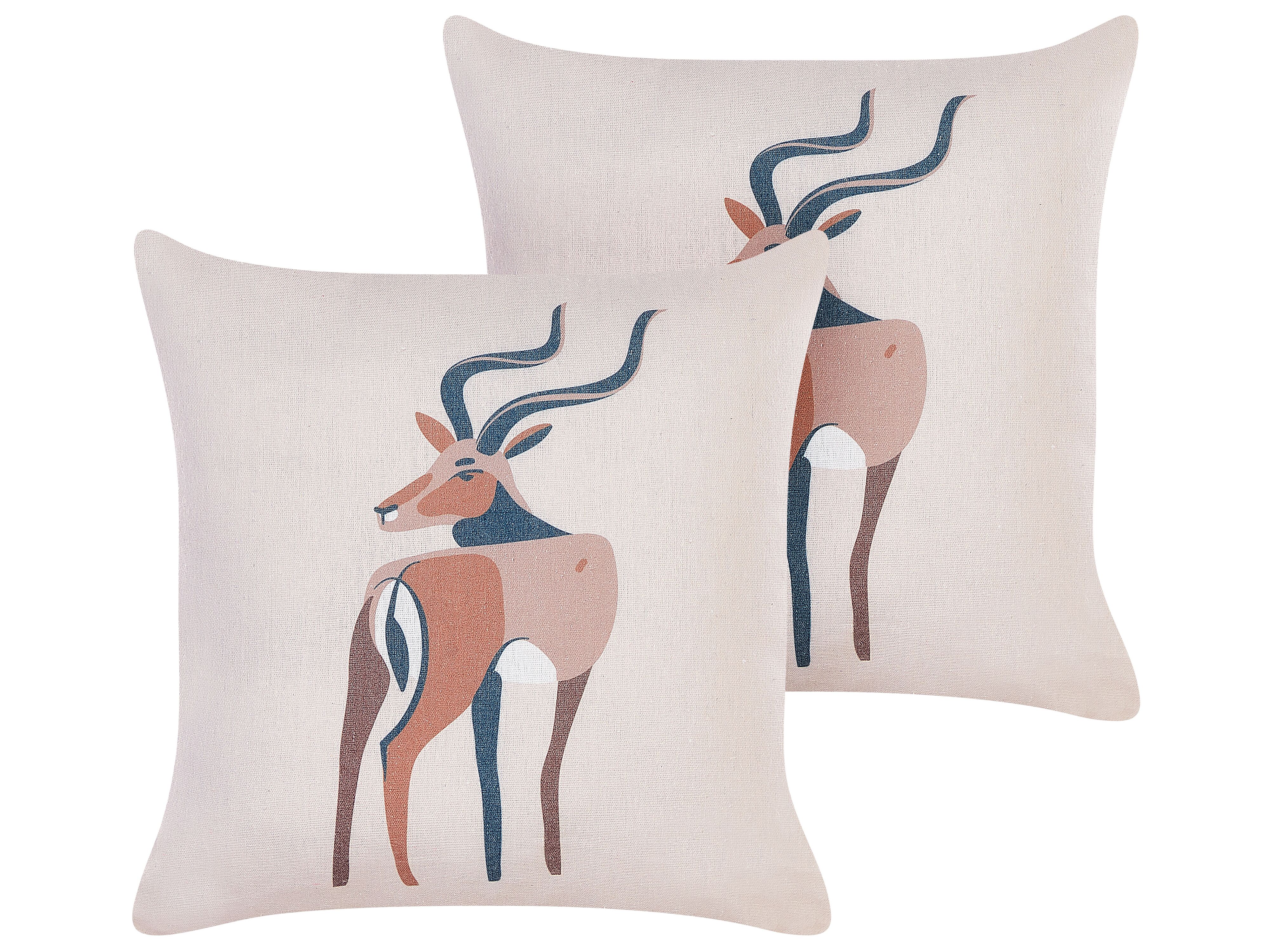 Set of 2 Decorative Cushions ABAL 45 x 45 cm Beige Animal Pattern
