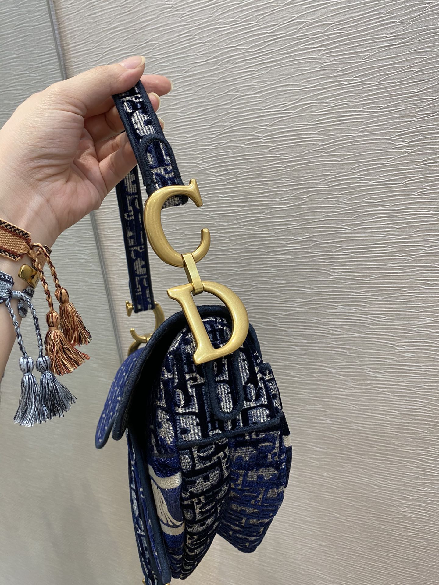 Christian Dior Saddle Bag Blue Oblique Canvas Gold Toned Hardware For Women 25cm/10in CD1:1High-quality replica