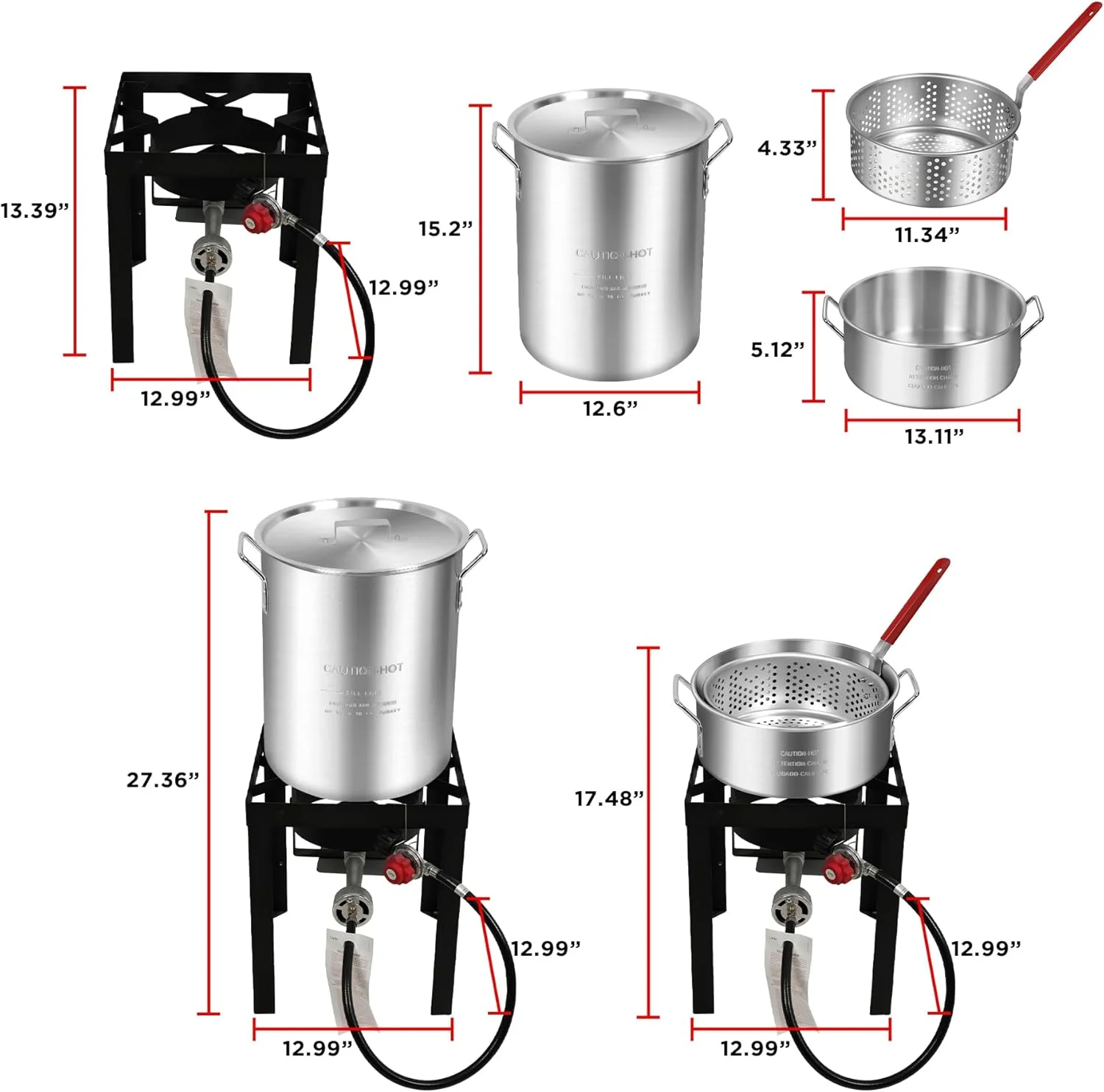 Red Mountain Valley Outdoor Propane Turkey Deep Fryer Set 30&10 Quart Fish Fryer with Basket, 50,000 BTU Burner, Large Seafood Boiler Kit, Outdoor Cooking for Frying, Boiling