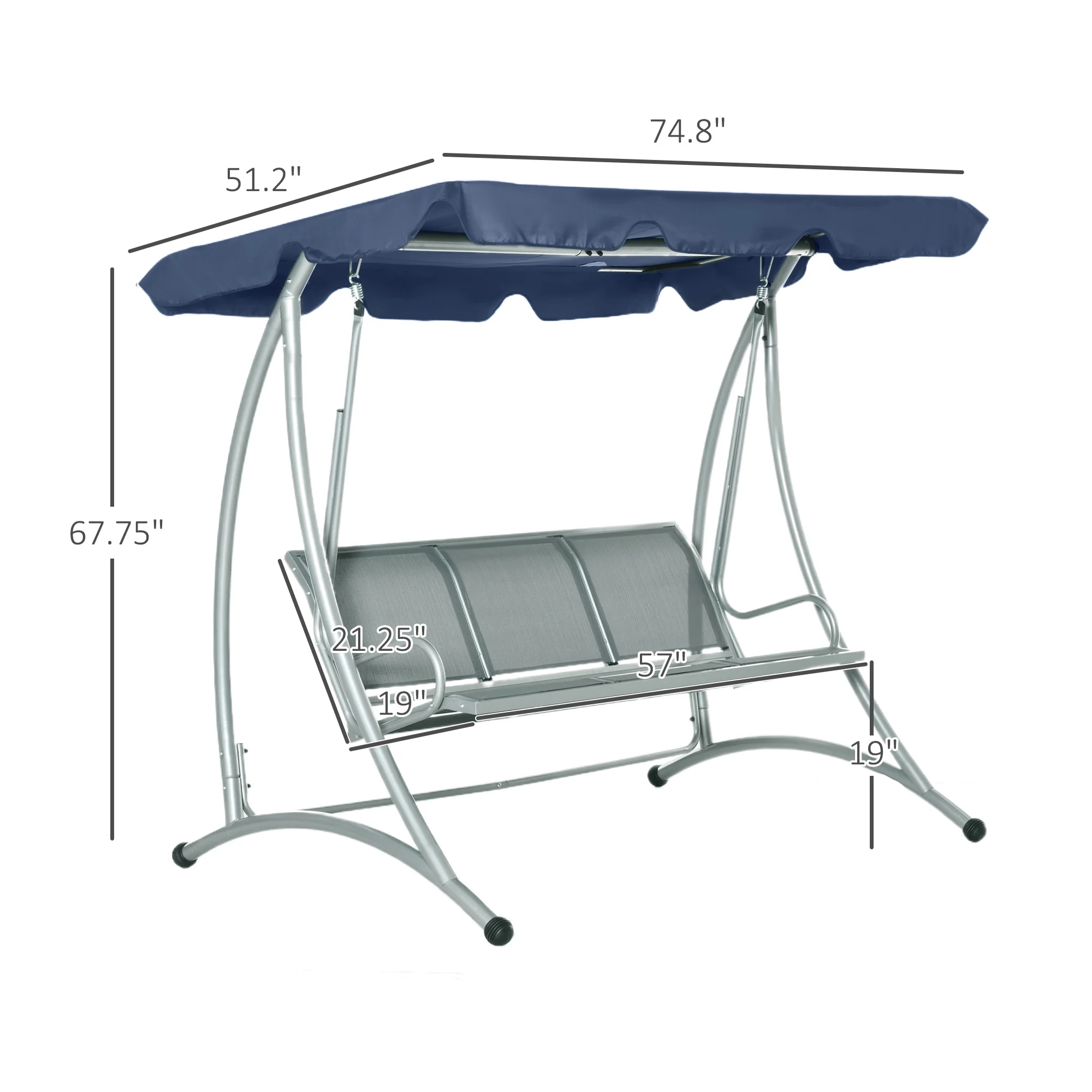 Outsunny 3 Person Patio Swing Seats, Porch Swing with Stand & Adjustable Canopy, Heavy Duty Outdoor Swing Chair Bench for Adults, Black - Image 14