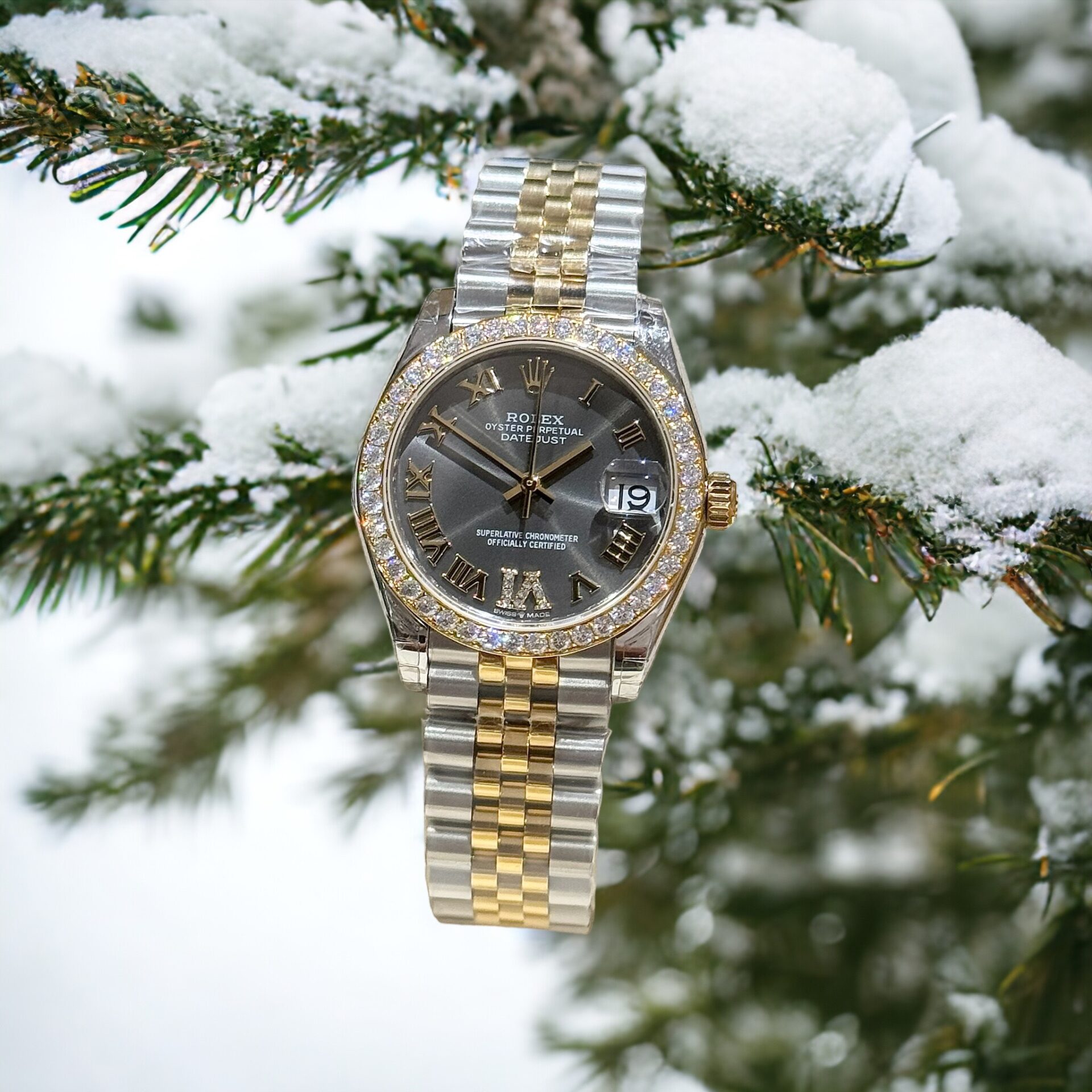 Rolex DateJust Moissanite Diamond Replica Watch Gray Dial 31mm - Elite Watch Atelier