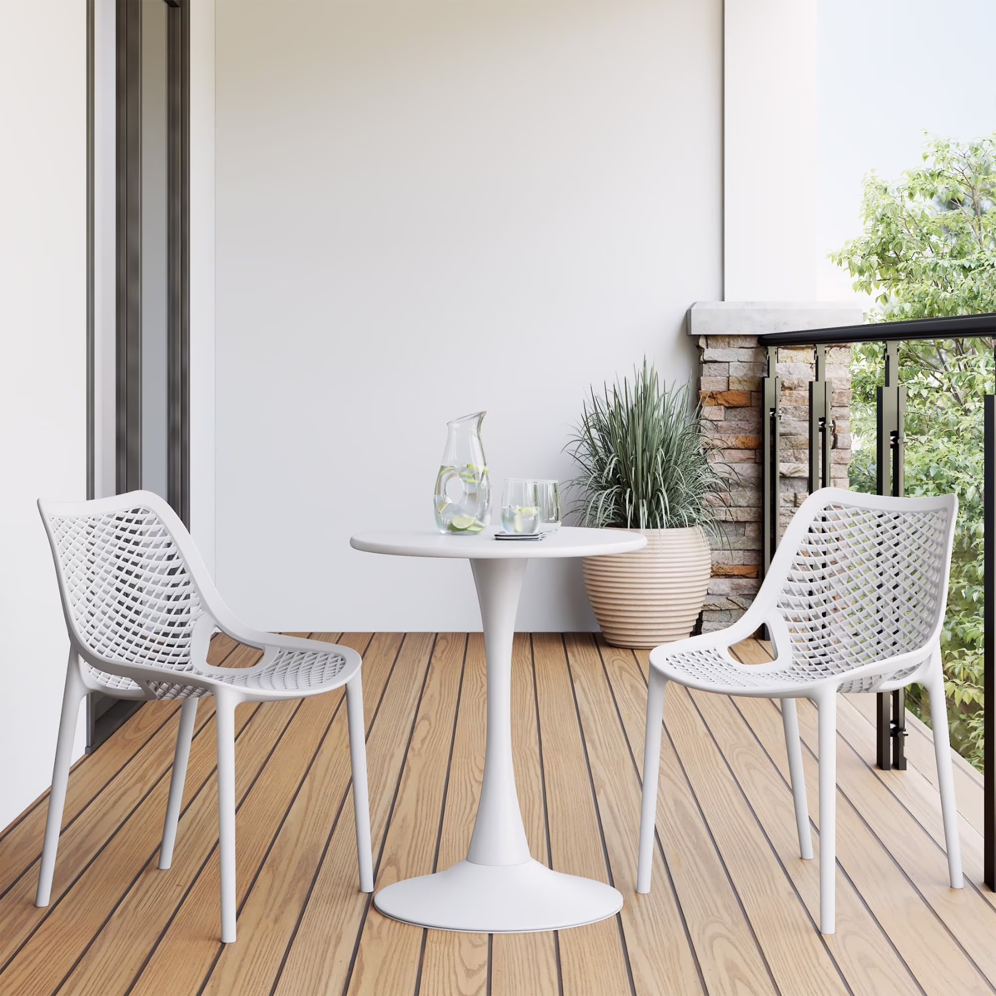 WestinTrends Playa 3-Piece Outdoor Round Metal Dining Table Set And Stackable Resin Patio Dining Side Chairs, Olive Green - Image 5
