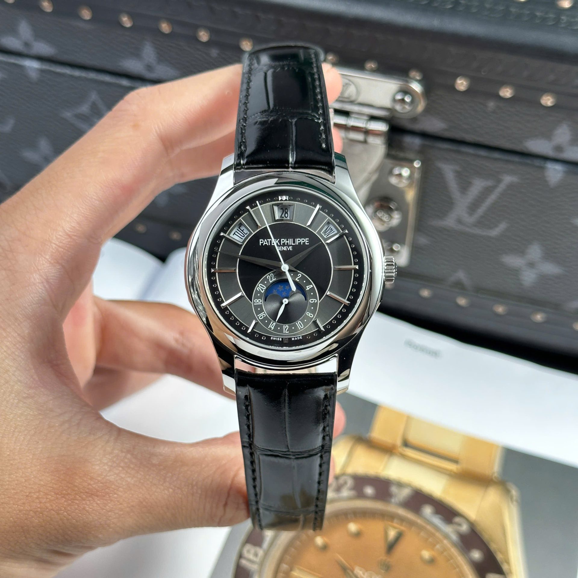 Patek Philippe Replica Watch Complications 5205G Gray Dial Leather Strap 40mm - Elite Watch Atelier