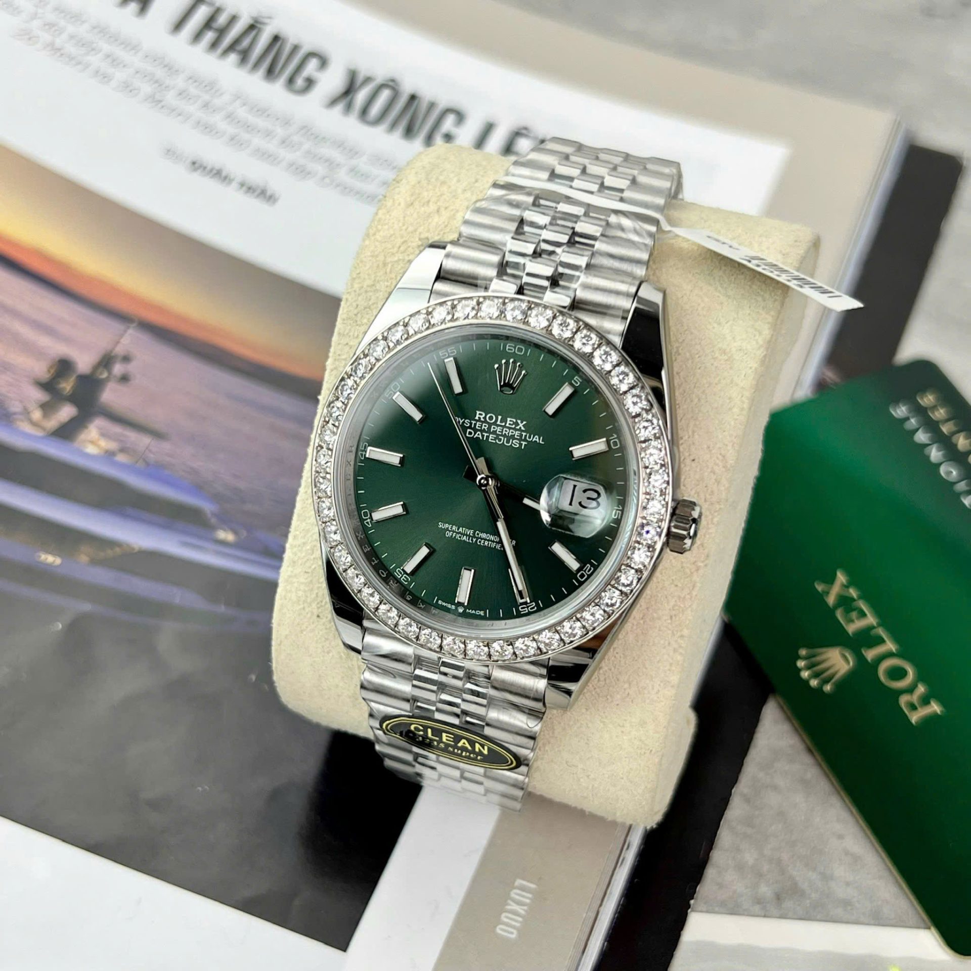 Rolex DateJust Green Dial Copies Watch Moissanite Diamonds Custom Clean Factory 41mm - Top club