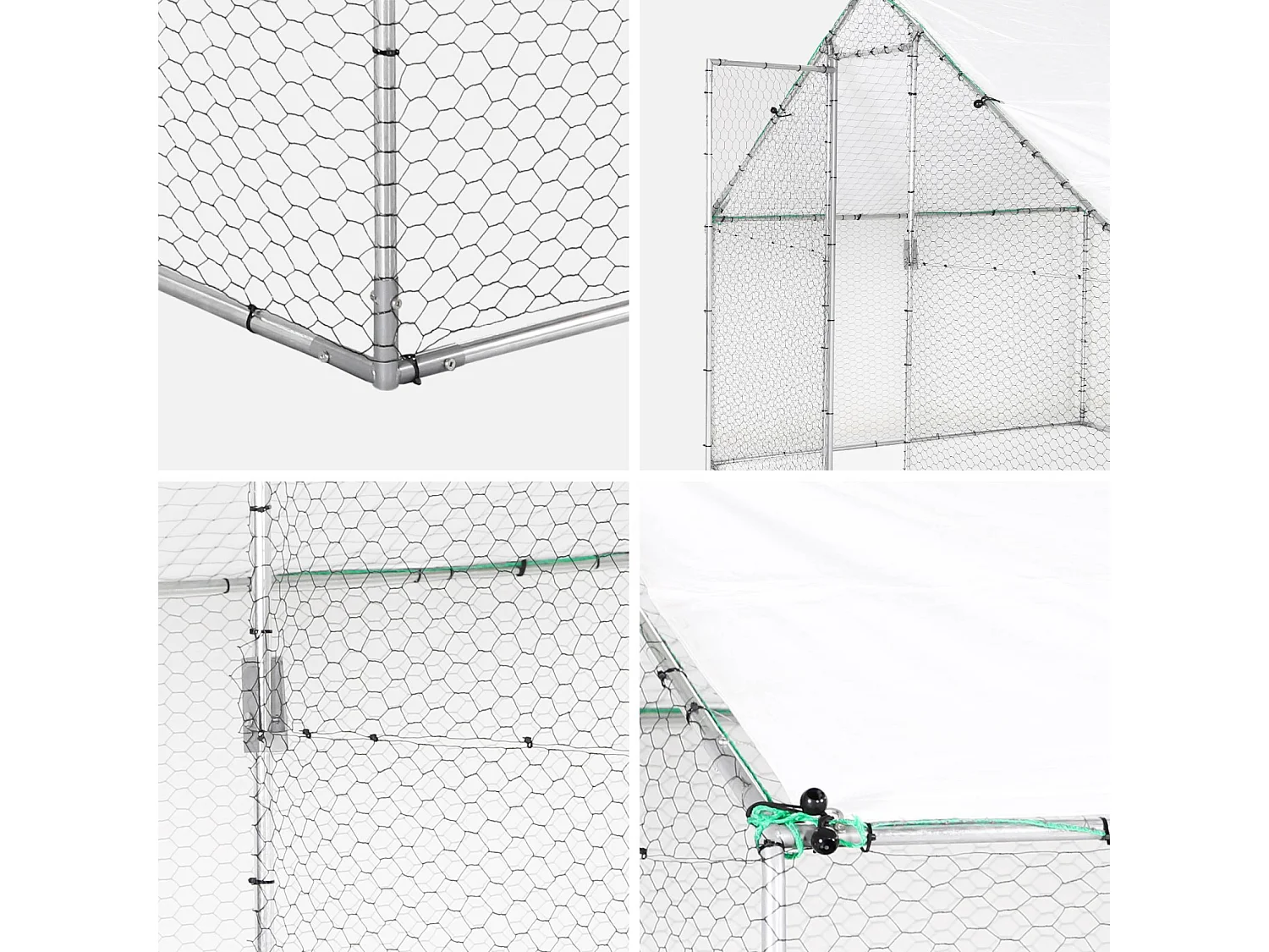 Enclos pour poulailler et volière 12m² acier galvanisé gris et vert. plusieurs dimensions - Babette