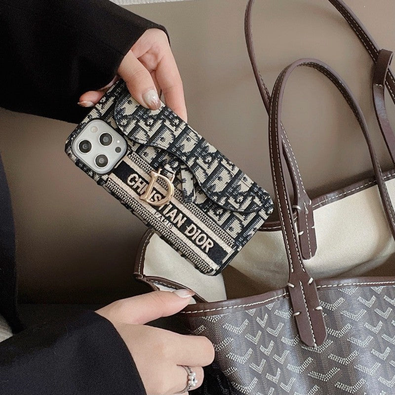 CD Black & Grey Fabric Card Bag iPhone Case - Wholesale & Influencer