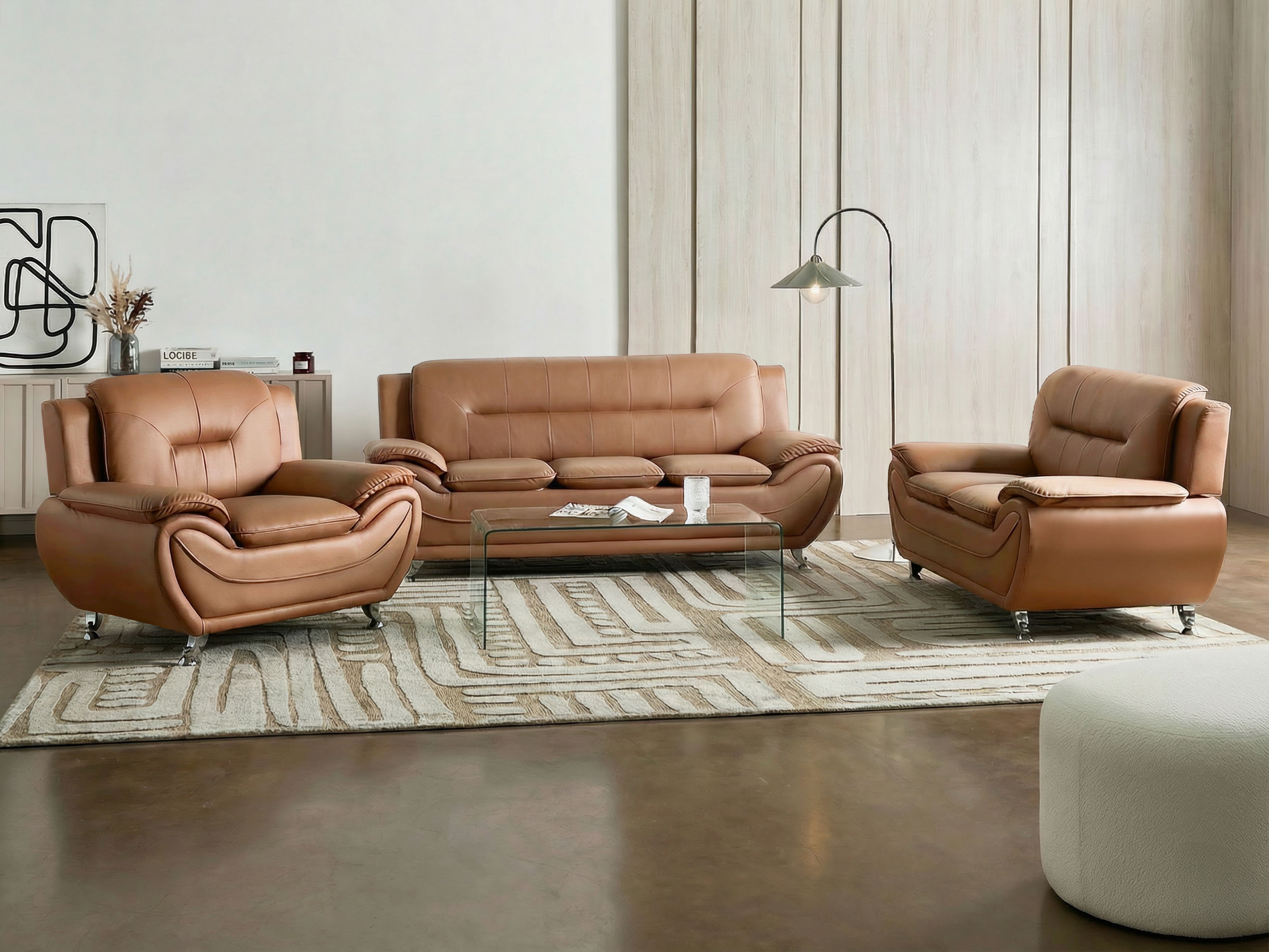Living Room Set 6 Seater LEIRA Faux Leather Golden Brown