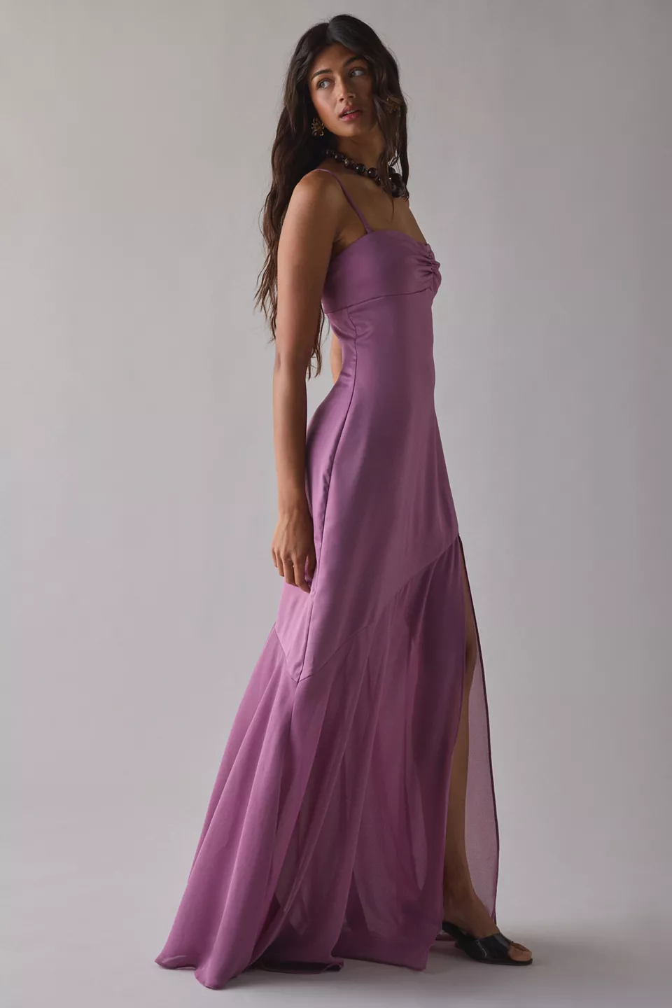 UO Sky High Sheer Illusion Asymmetric Maxi Dress