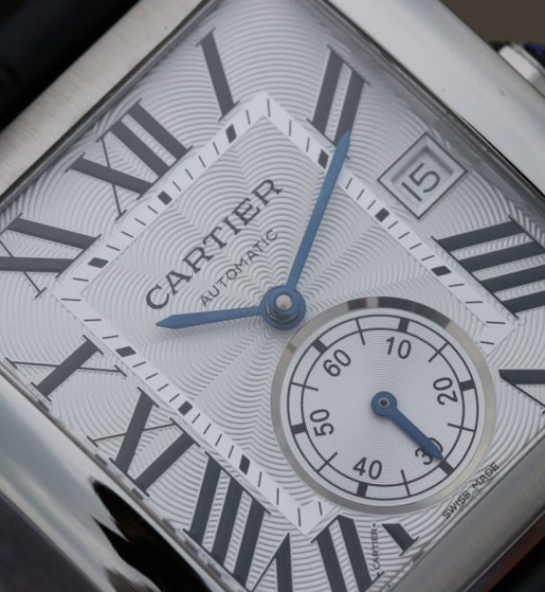 Replica Cartier Tank MC SS Textured White Dial Black Leather Strap - Elite Watch Atelier