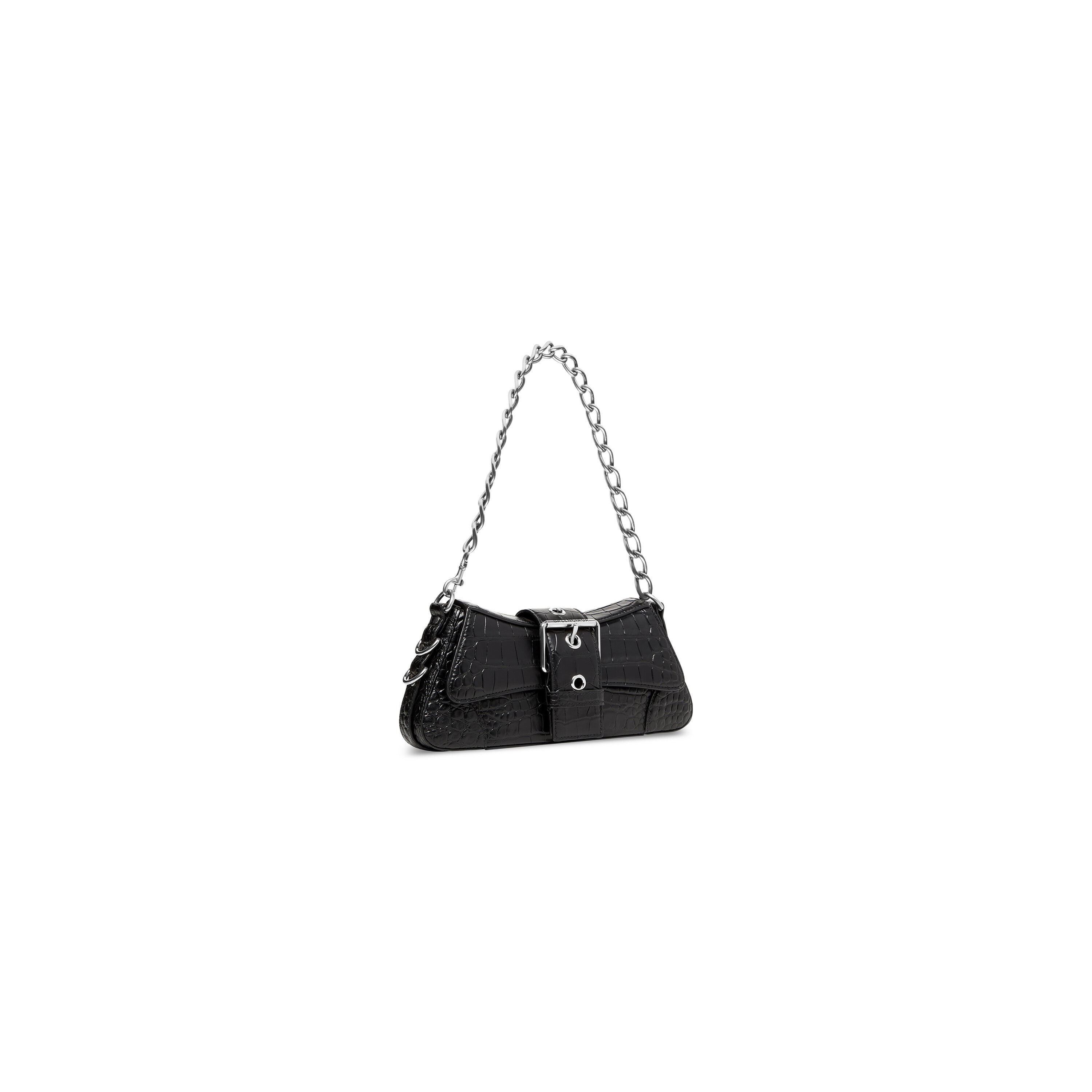 WOMEN'S LINDSAY SMALL SHOULDER BAG WITH STRAP CROCODILE EMBOSSED IN BLACK - Replicaclubs