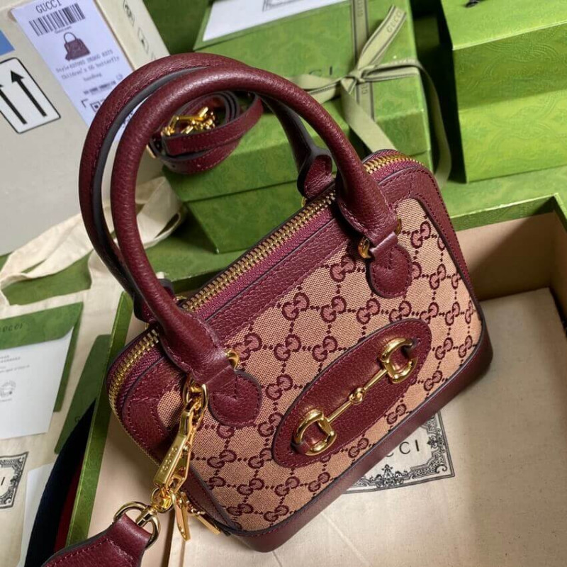 Replica Gucci Horsebit 1955 Gg Mini Bag 677212 In Burgundy Gg Canvas1:1High-quality replica