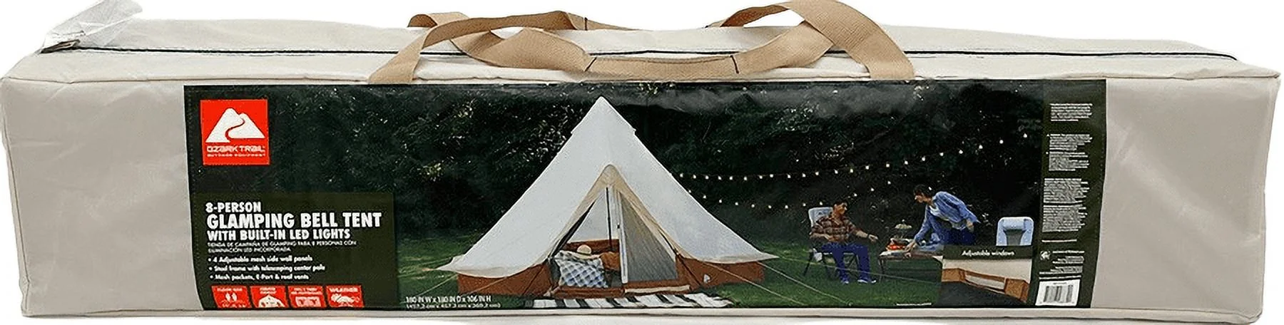 Ozark Trail 15' x 15' 8-Person Bell Tent with String Lights, 22.57 lbs