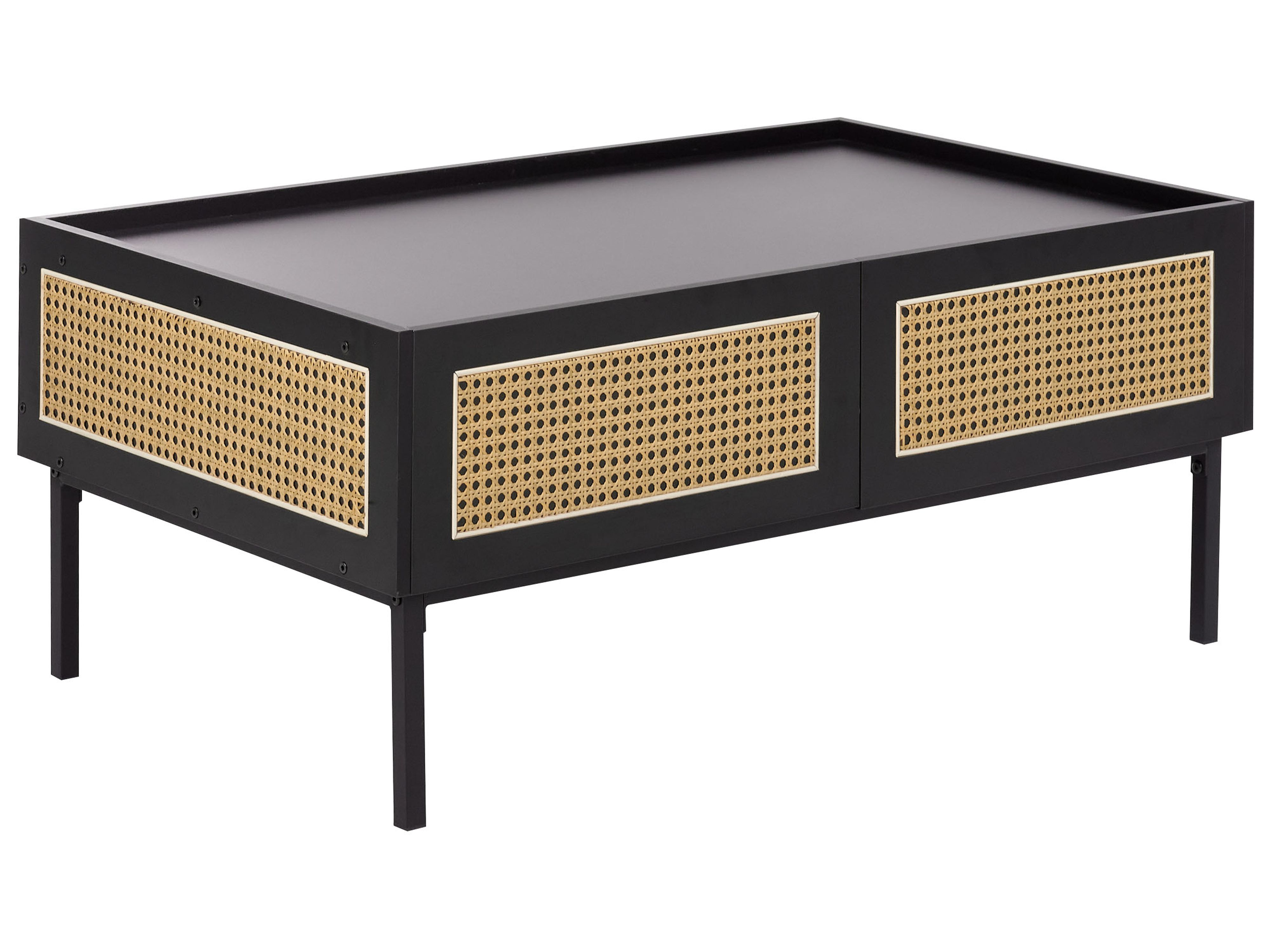 Coffee Table CULLEN Rattan Black with Storage