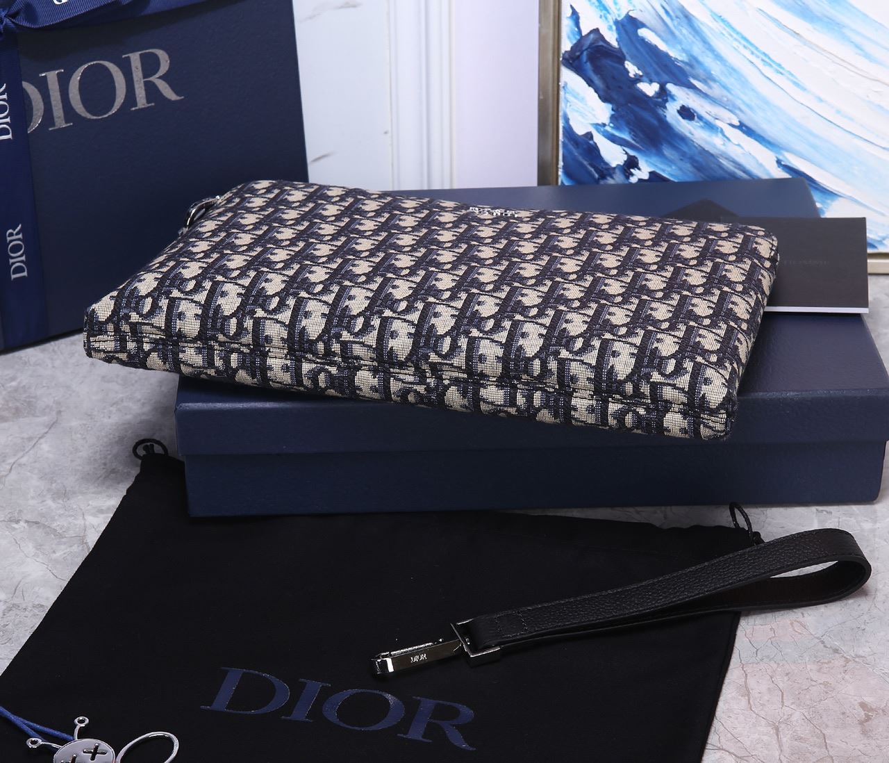 Oblique Jacquard Pouch Black/BeigeFor Women‎ 12in/30cm CD 2OBCA251YSE_H03E1:1High-quality replica