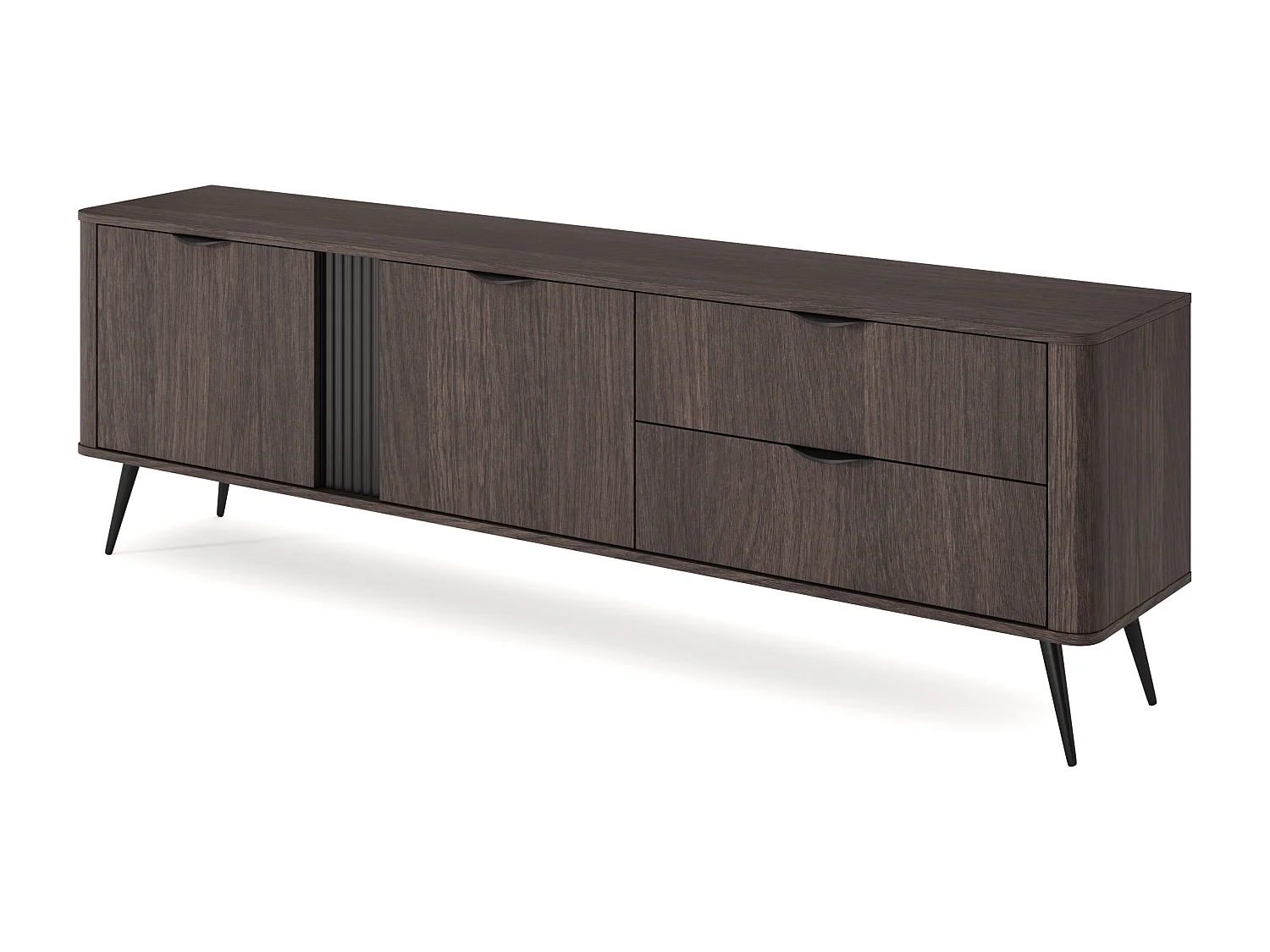 Meuble TV avec tiroirs Estera - 2 portes, bois foncé - large commode TV pour le salon sur pieds - chêne Dunin