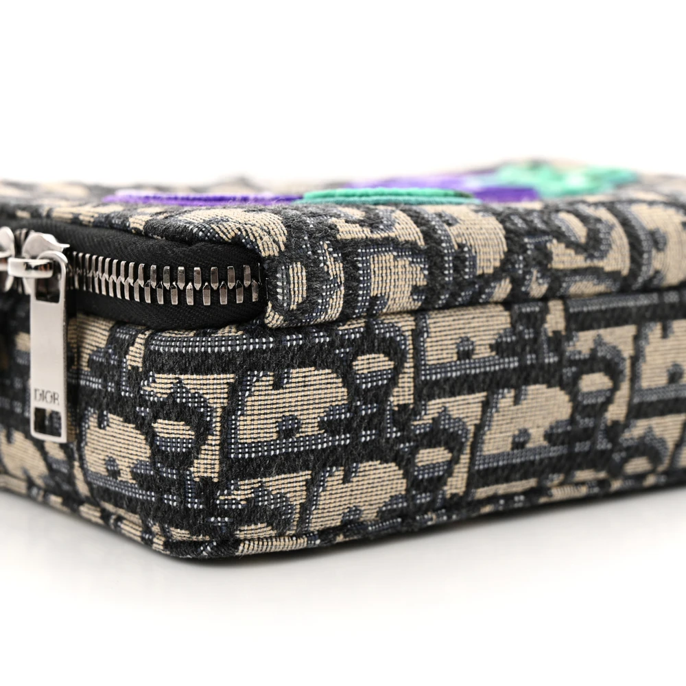 Dior x Kenny Scharf Charcoal Oblique Embroidered Canvas Patches Crossbody Silver Hardware High-quality Replica1:1High-quality replica
