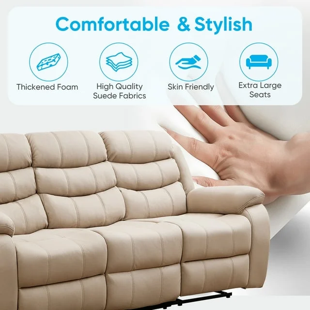 MUZZ Modern Reclining Sofa ,3-Seater Recliner Sofa with Cup Holders, Flip-Up Storage, Reversible Backrest and Footrest, Gray - Image 14
