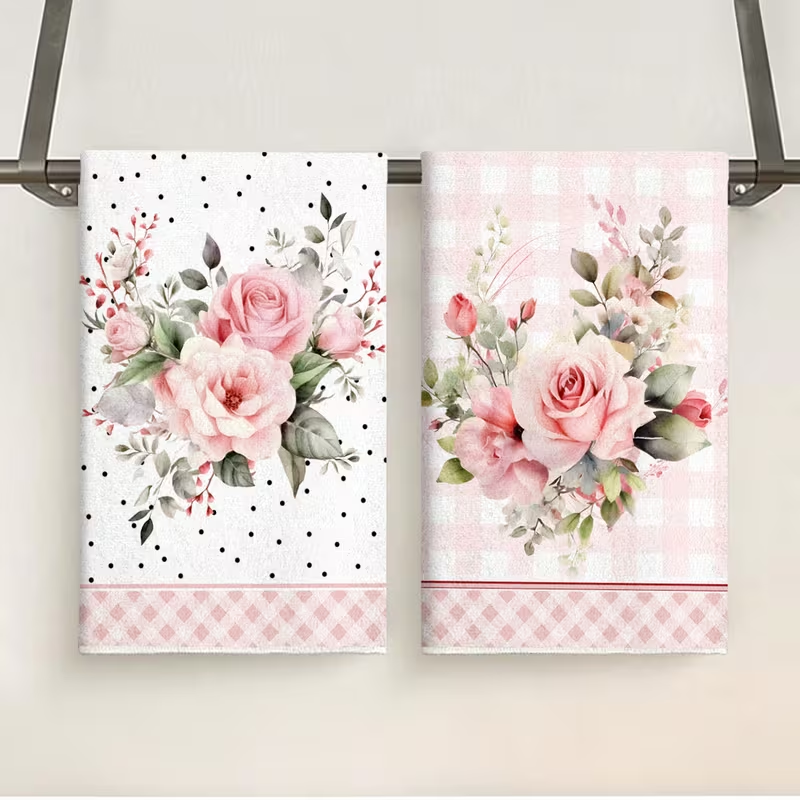 Polyester Floral Pattern Quick-Dry Woven Tea Towel Hand Towel Kitchen Towel