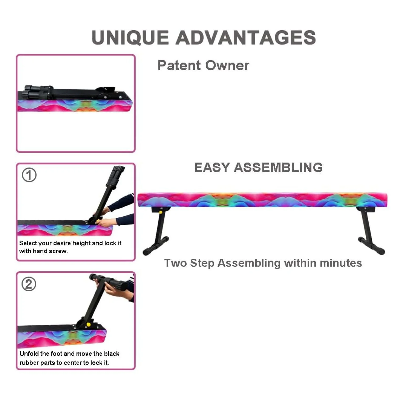 8FT Adjustable&Foldable Gymnastics Balance Beam,Home Gym Equipment,Easy Assembling and Storage,No Tool Require,for Kids Children Girls Training - Image 2