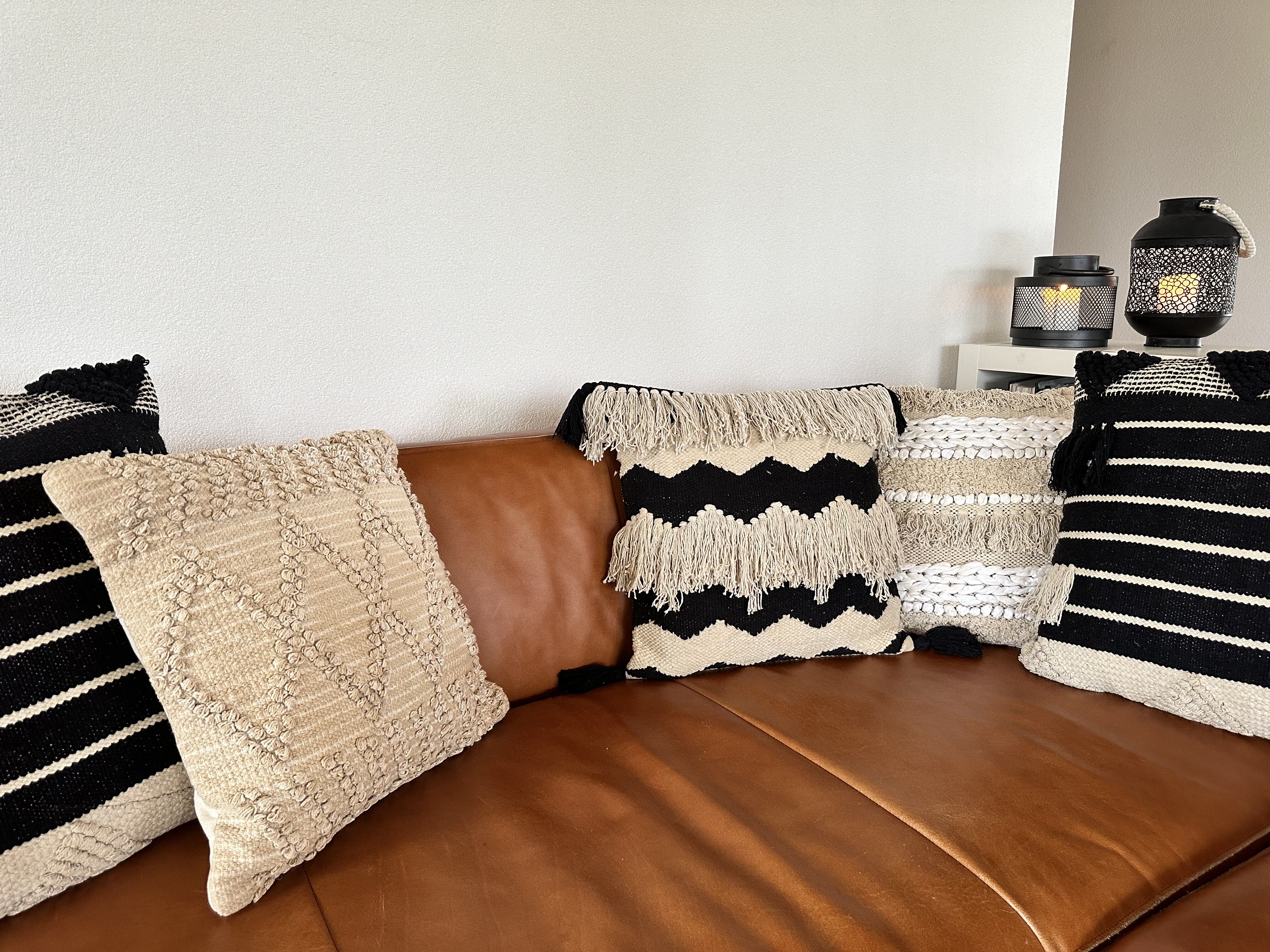 Throw Cushion HYDRANGEA Cotton 45 x 45 cm Light Beige Geometric Pattern