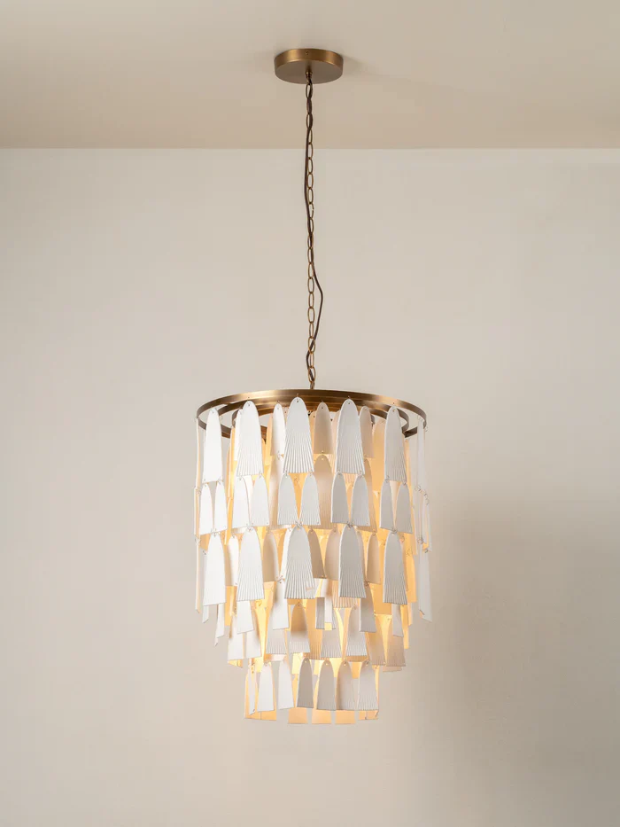 Kaolin - 4 light tiered bronze and porcelain chandelier
