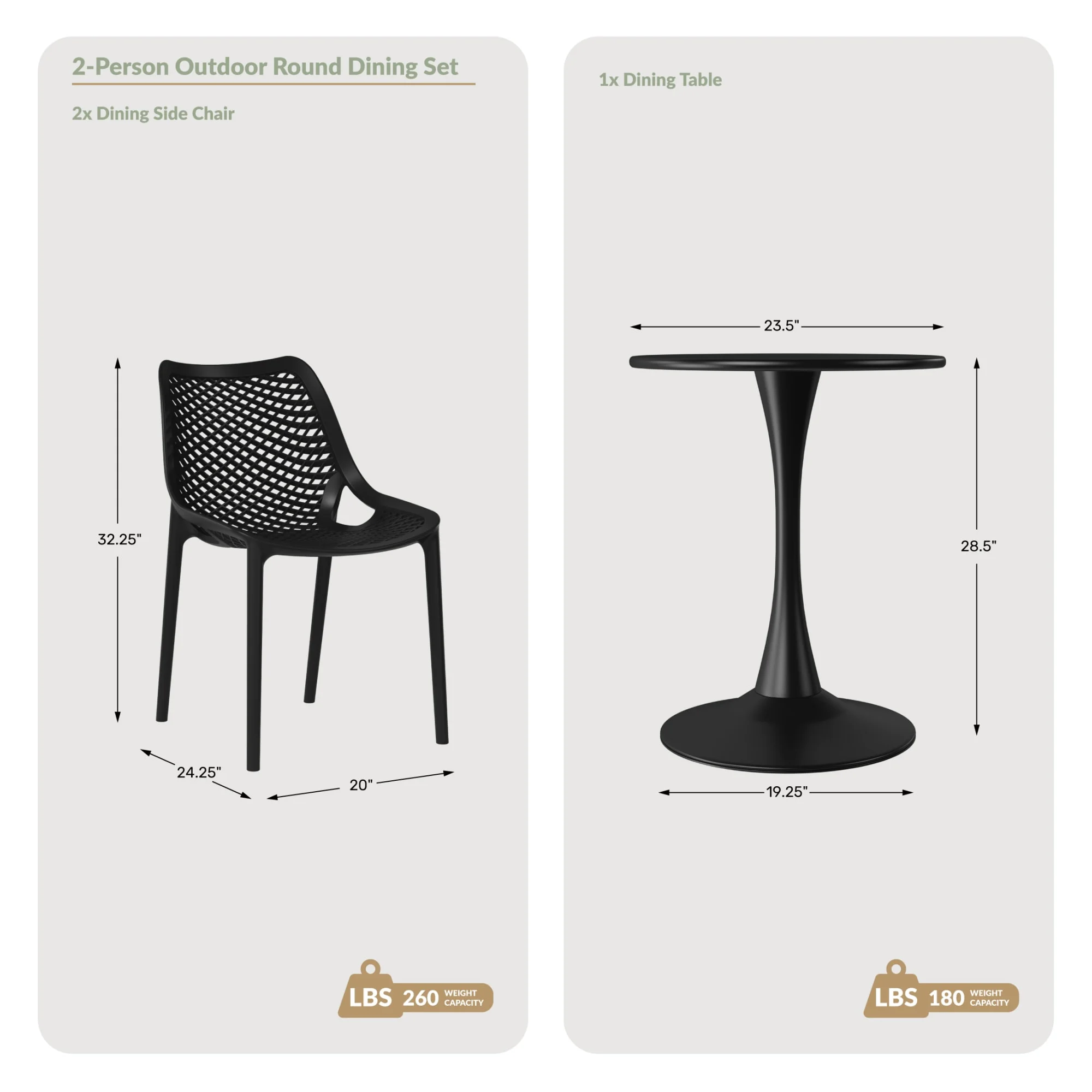 WestinTrends Playa 3-Piece Outdoor Round Metal Dining Table Set And Stackable Resin Patio Dining Side Chairs, Olive Green - Image 2